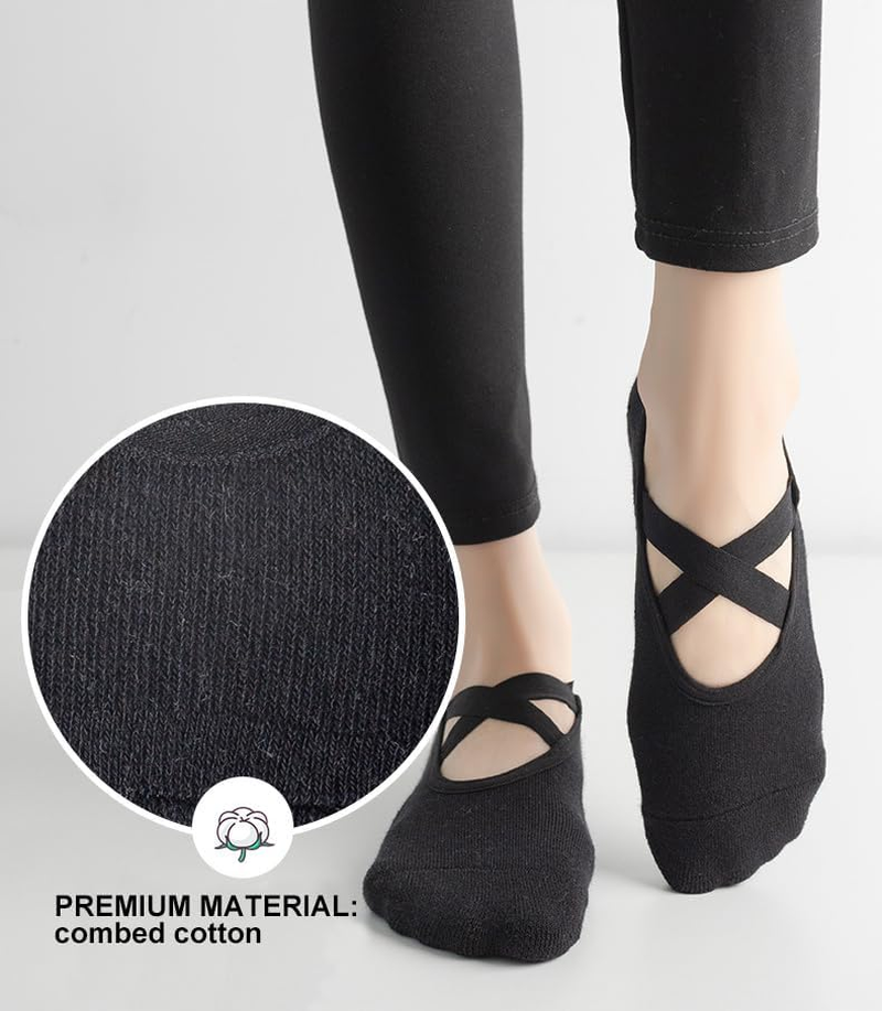 Squishy Dot 3 Pairs Women Non-Slip Yoga Socks with Grips, Non Slip Colorful Cushioned Grippy Socks with Straps for Yoga, Pilates，Barre Ballet Dance, Hospital, Barefoot Workout image number 2