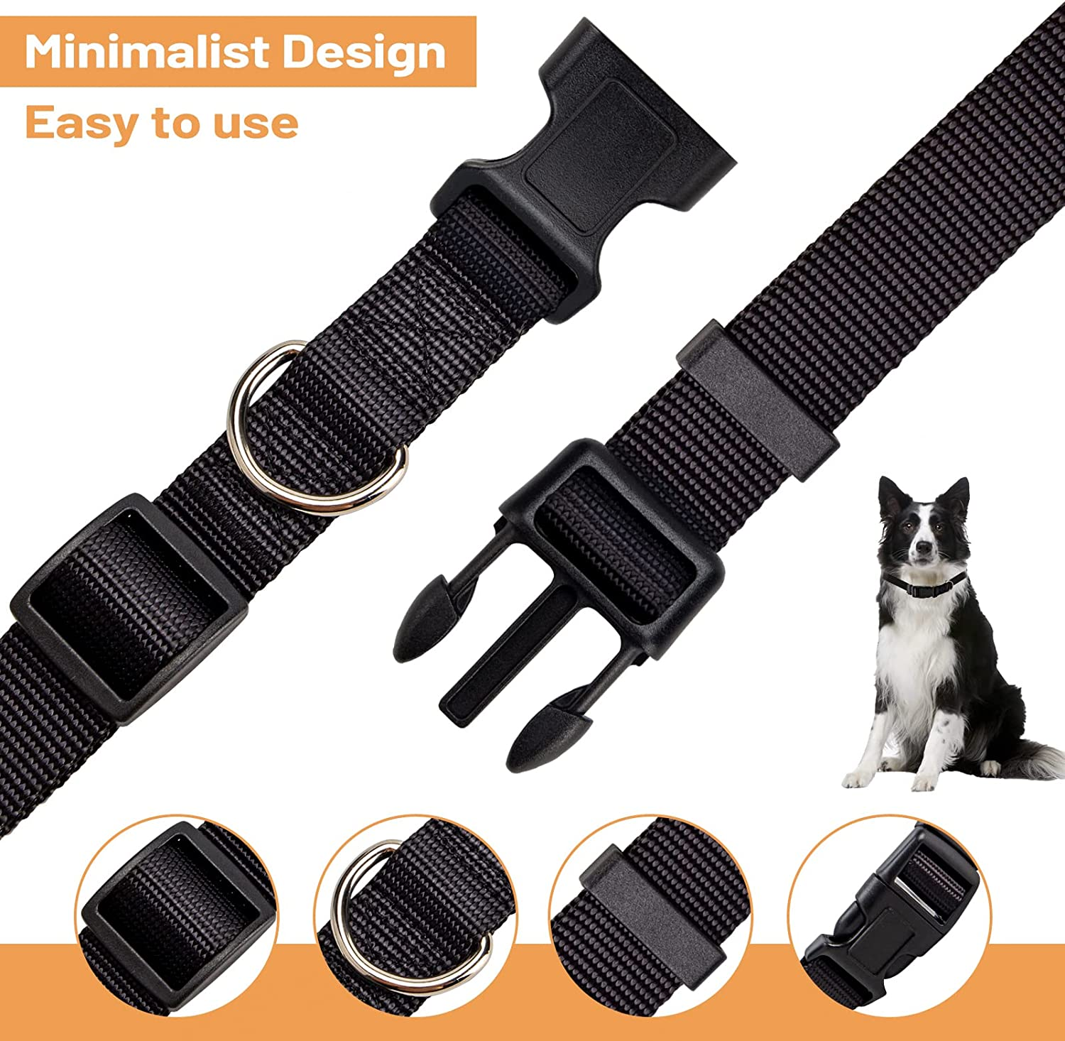 Puppydoggy Adjustable Dog Collar Black Nylon Dog Collar Martingale Collar for Dogs with Quick Release Buckle Classic Pet Collar for Small Medium Large Dogs (Small 1 Pack, Black) image number 3