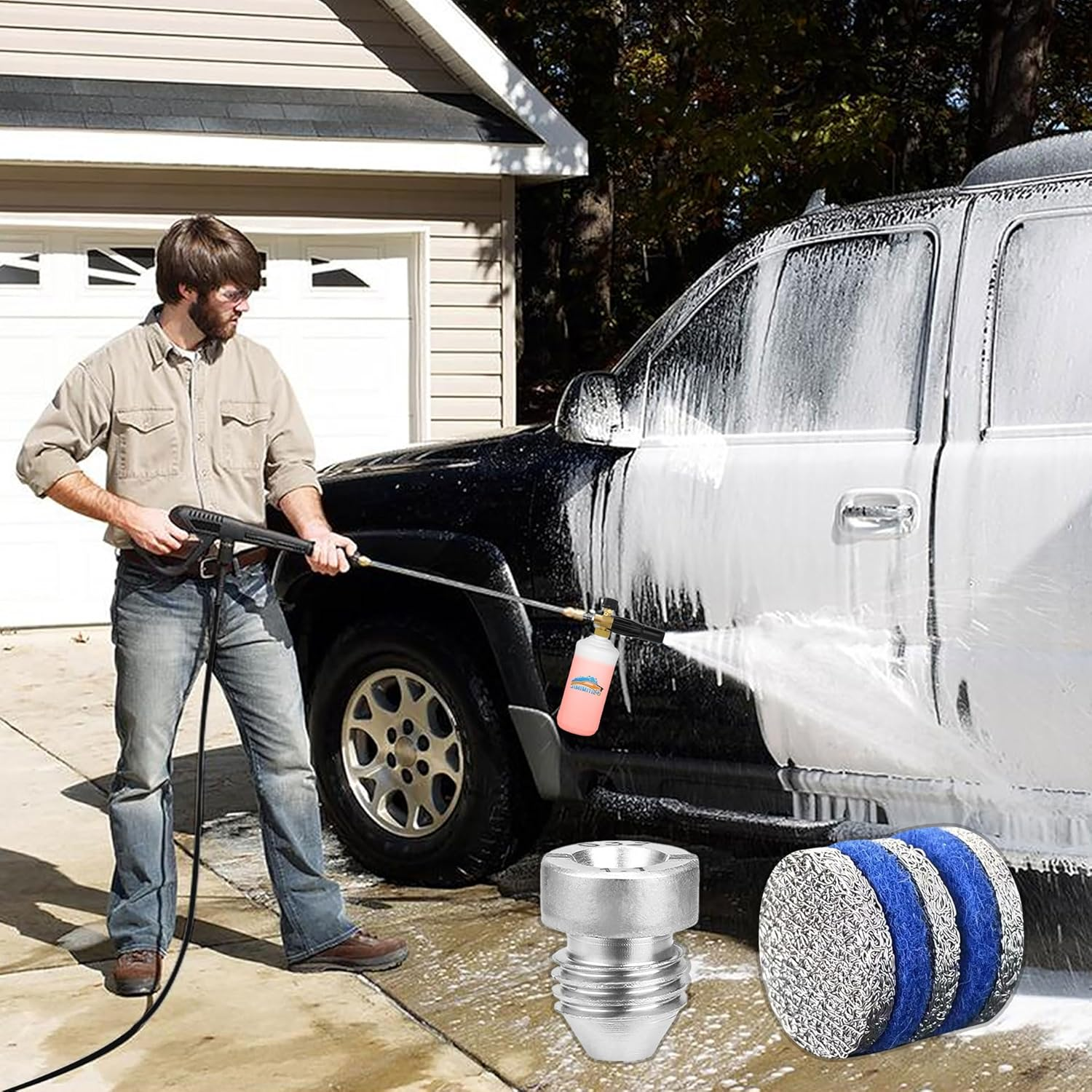 SITIMIMIL 3 Pieces 1.1 Mm Foam Cannon Orifice Nozzle and Foam Maker，Replacement Thread Nozzle Tips and Mesh Filter for Snow Foam Lance, with Cleaning Needle，3000Psi image number 4