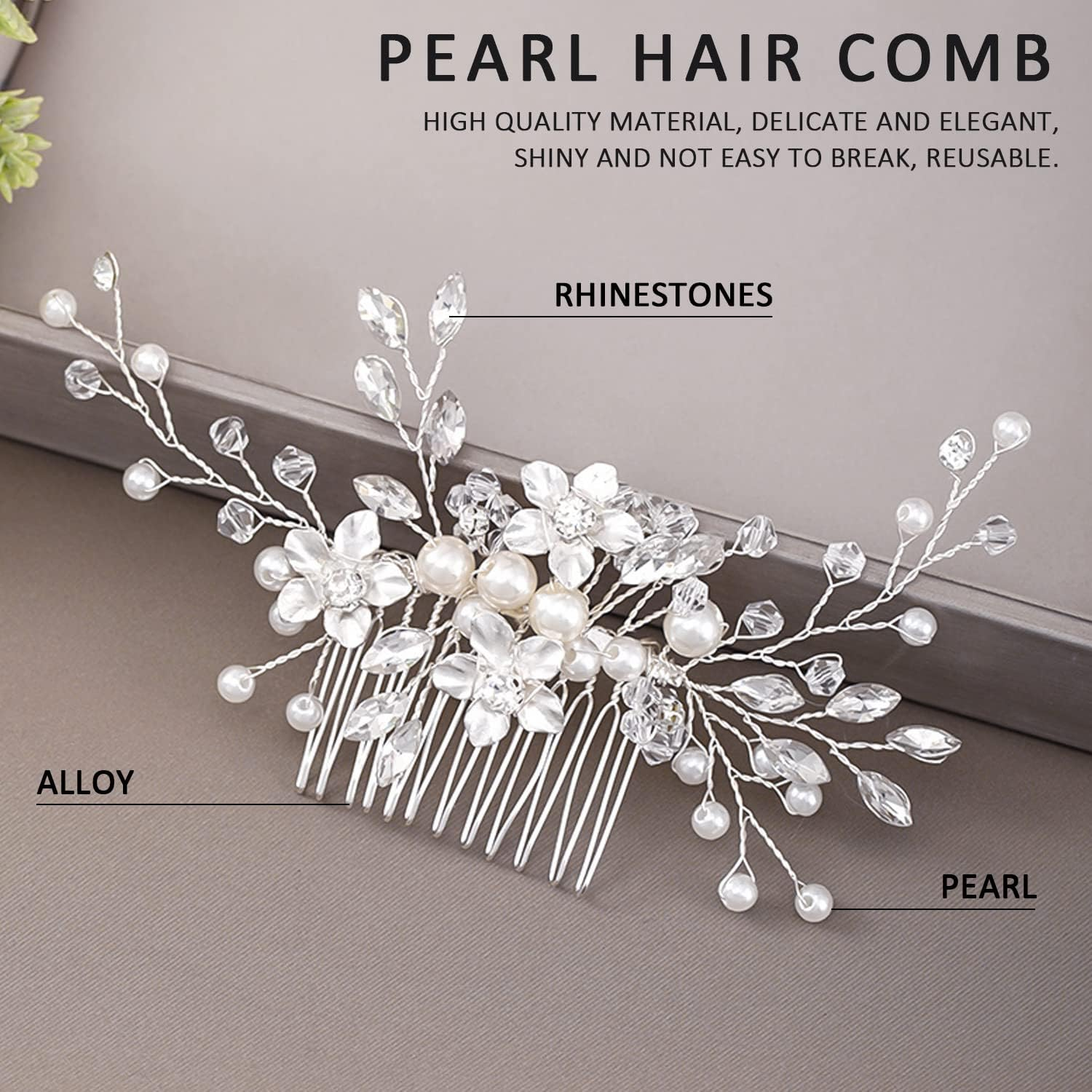 1 Pack Pearl Flower Hair Clips with 4 Rhinestone Pearl Hairpins U Shaped Hair Pins for Women Girls Bridesmaids Wedding Hair Accessories