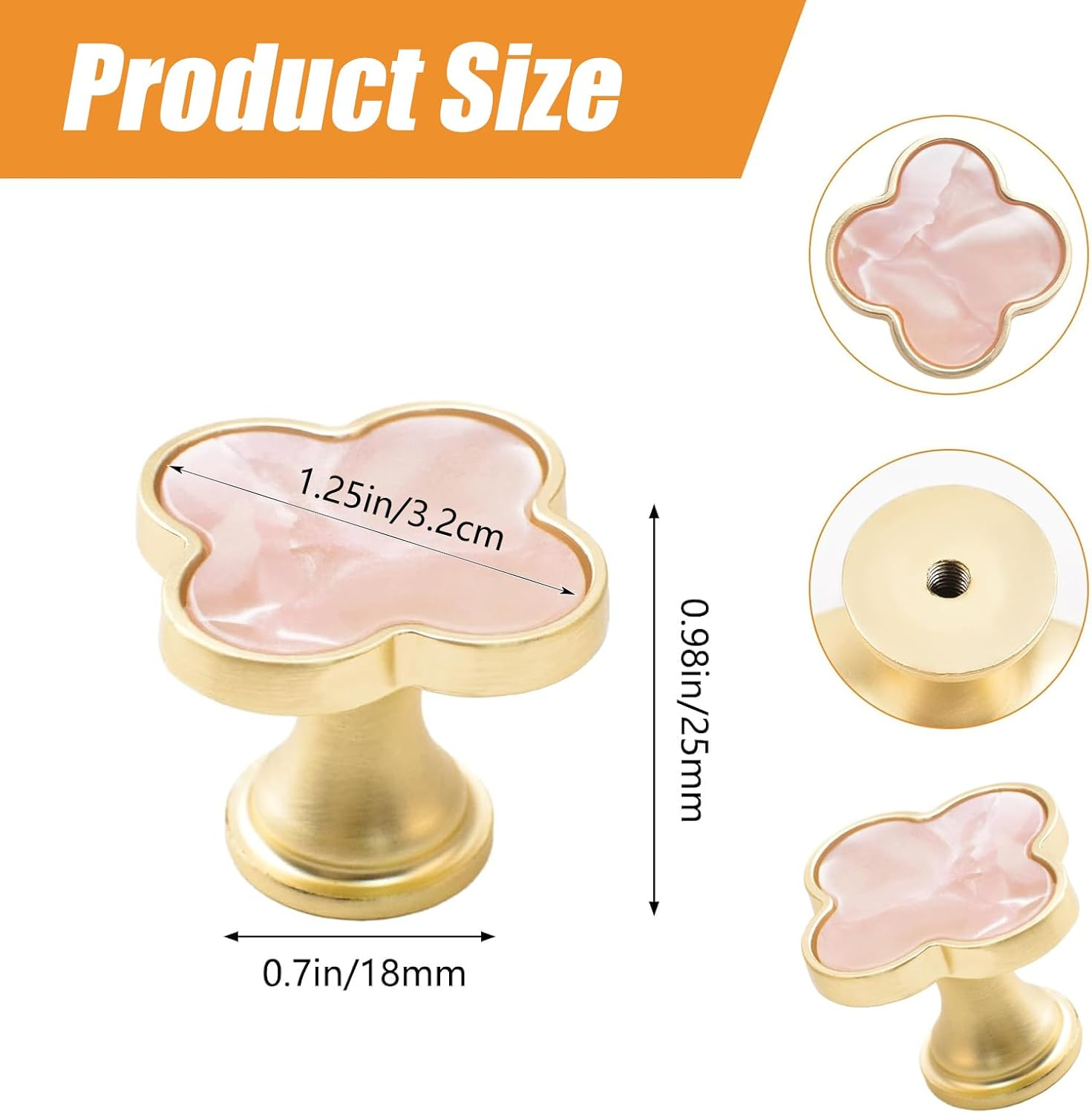 Xinghonyac 8 Pcs Clover Four-Leaf Cabinet Knobs, Cabinet Drawer Pulls Cabinet Knobs, Zinc Alloy Single Hole Door Handle for Dresser, Wardrobe, Cupboard (Pink) - Pink image number 5