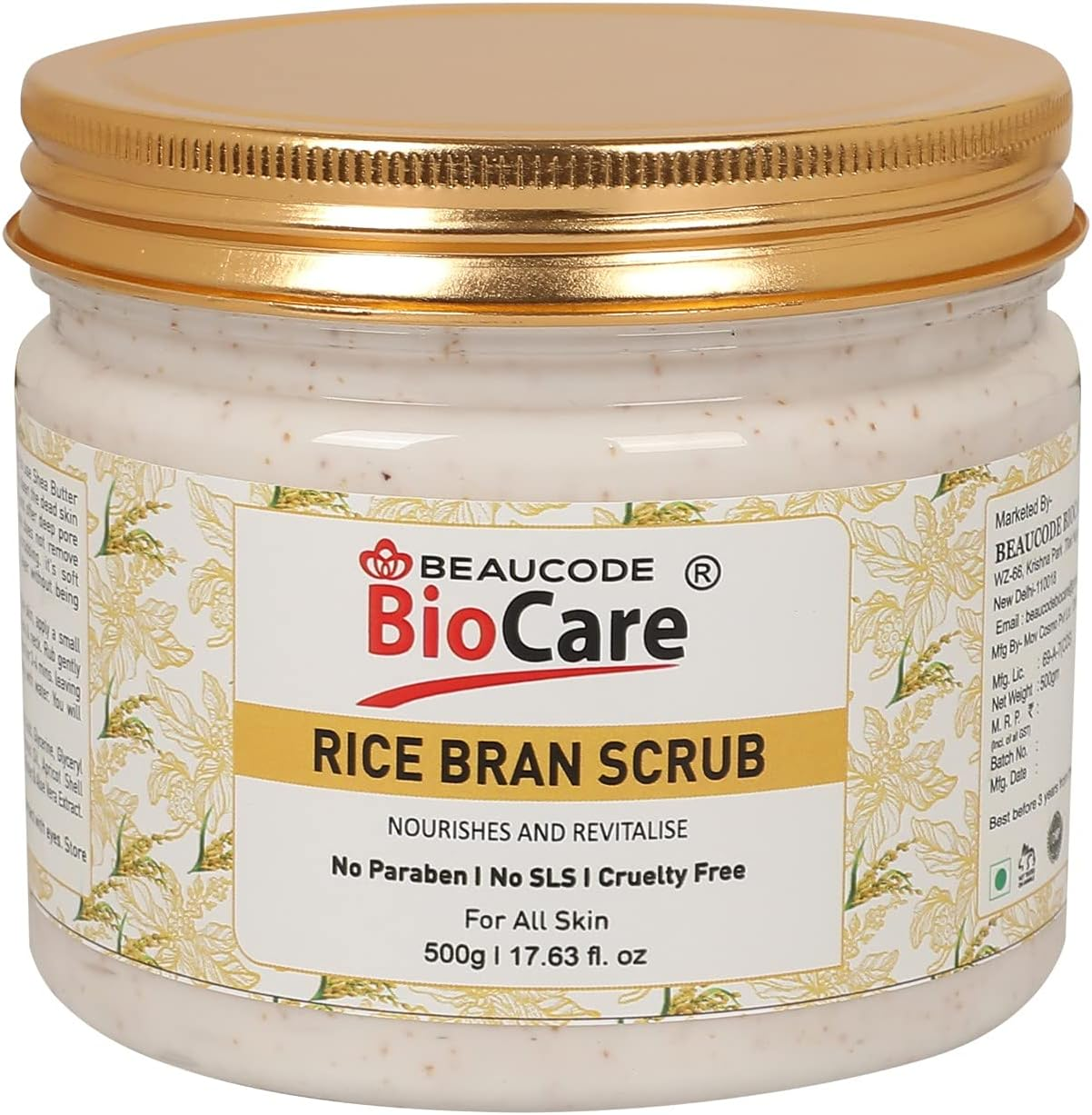 BEAUCODE BIOCARE Rice Bran Scrub for Face & Body | Enriched with Natural Ingredients | Helps Smoothing & Deep Cleansing | Face & Body Cream Scrub for Women & Men (Paraben & Sulfate Free) - 500G image number 5
