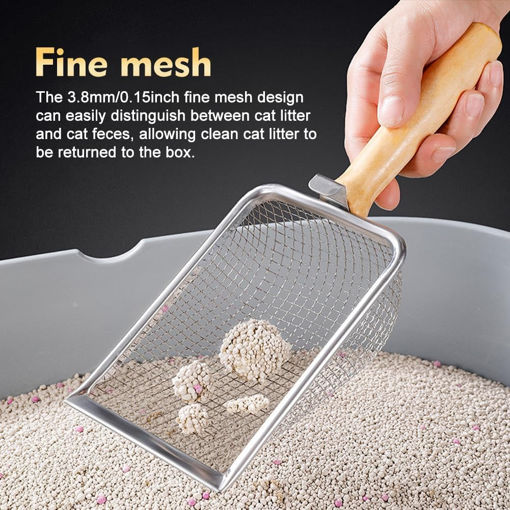 Practical Beach Deep Shovel Home Reptile Dog Stainless Steel Cat Litter Scoop Durable Wooden Handle image number 4