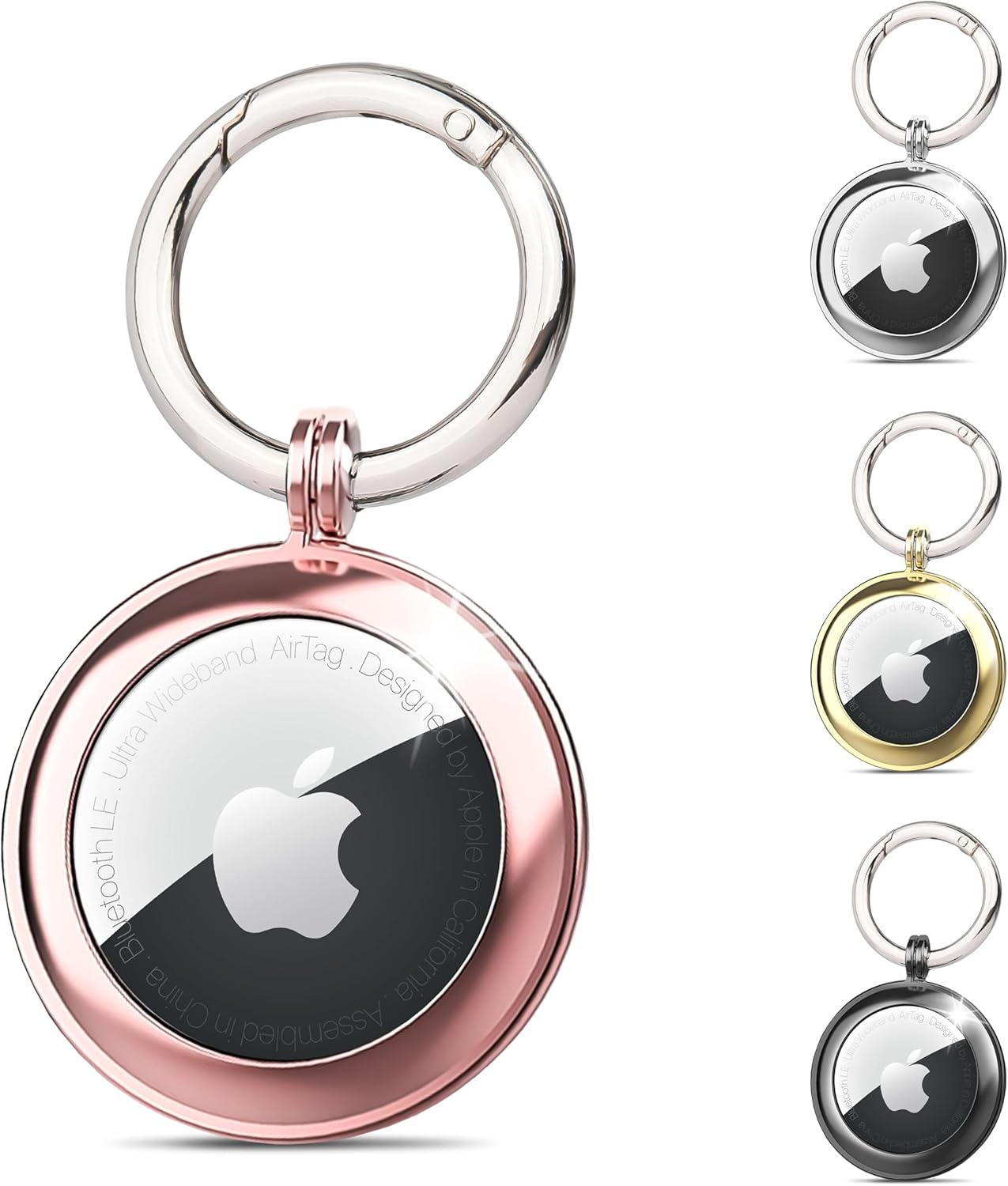 RECKNEY Metal Airtag Keychain Case- Airtag Keyring Compatible with Apple Airtag - Air Tag Bumper - Apple Airtag Holder for Keys, Wallets, Bags, Kids, Backpacks, Dogs and Cat Collar Pets, Black, Airtag