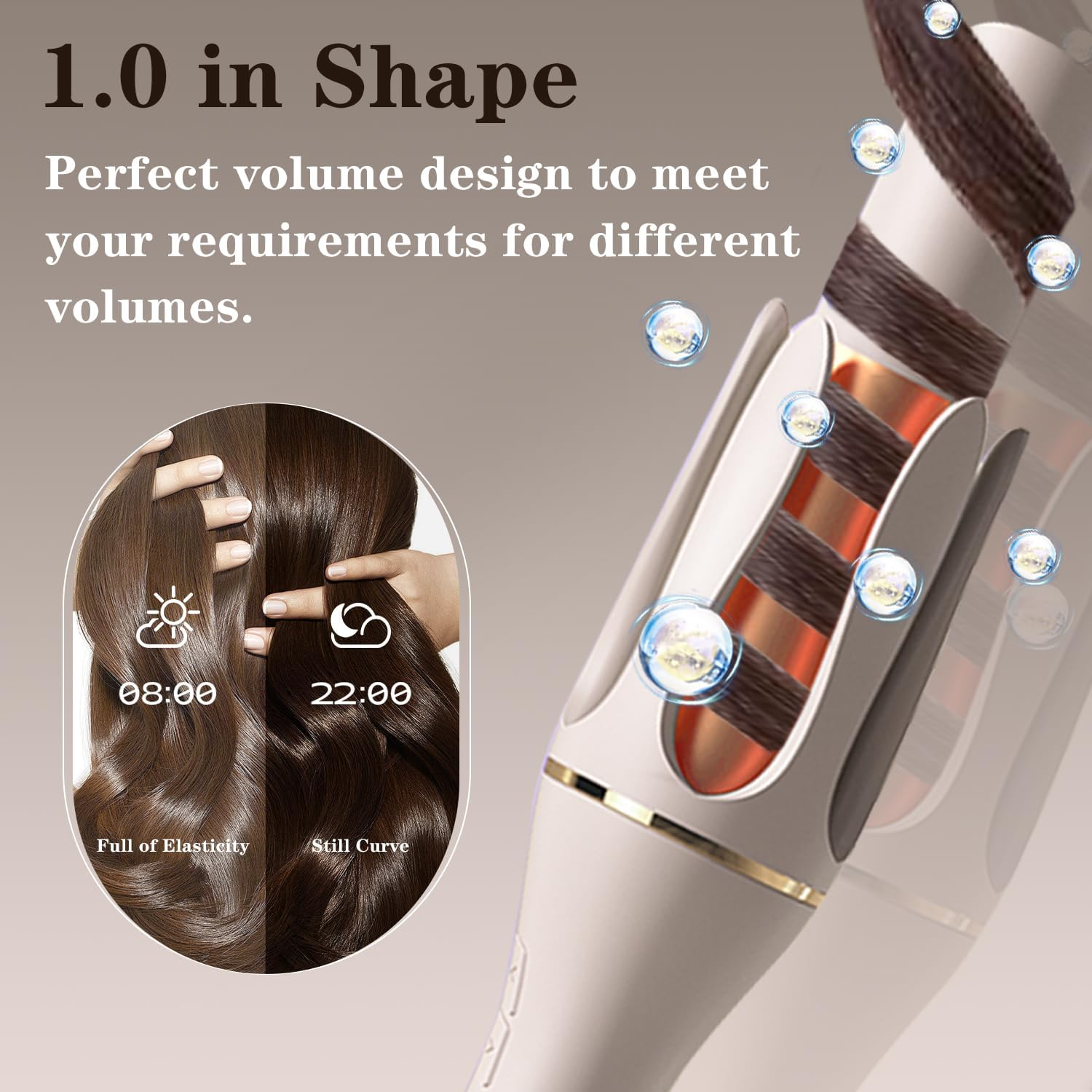 ZEOEZHBI Automatic Curling Iron Auto Hair Curler Rotating Iron Spinning with 4 Temps & 1" Large Barrel Auto Shut-Off for Styling, Champagne Gold image number 6