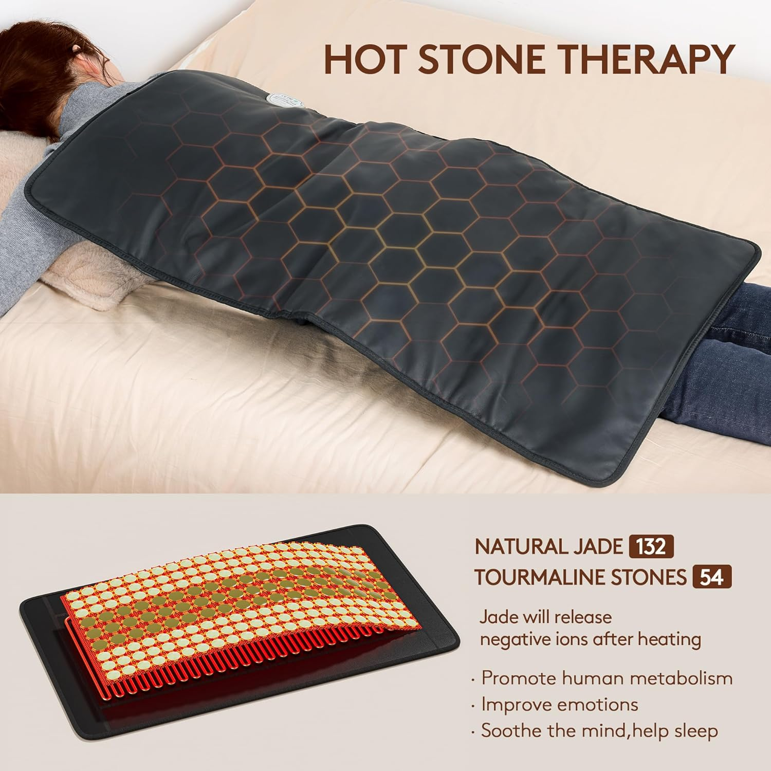 UTK Far Infrared Heating Pad for Back, 5X Deeper Relaxation for Full Back, Thigh, Hip, Muscle, Hotter to 159℉, Weighted Electric Mat with Jade Tourmaline Stones, 21" X 38" Extra-Large Size image number 1