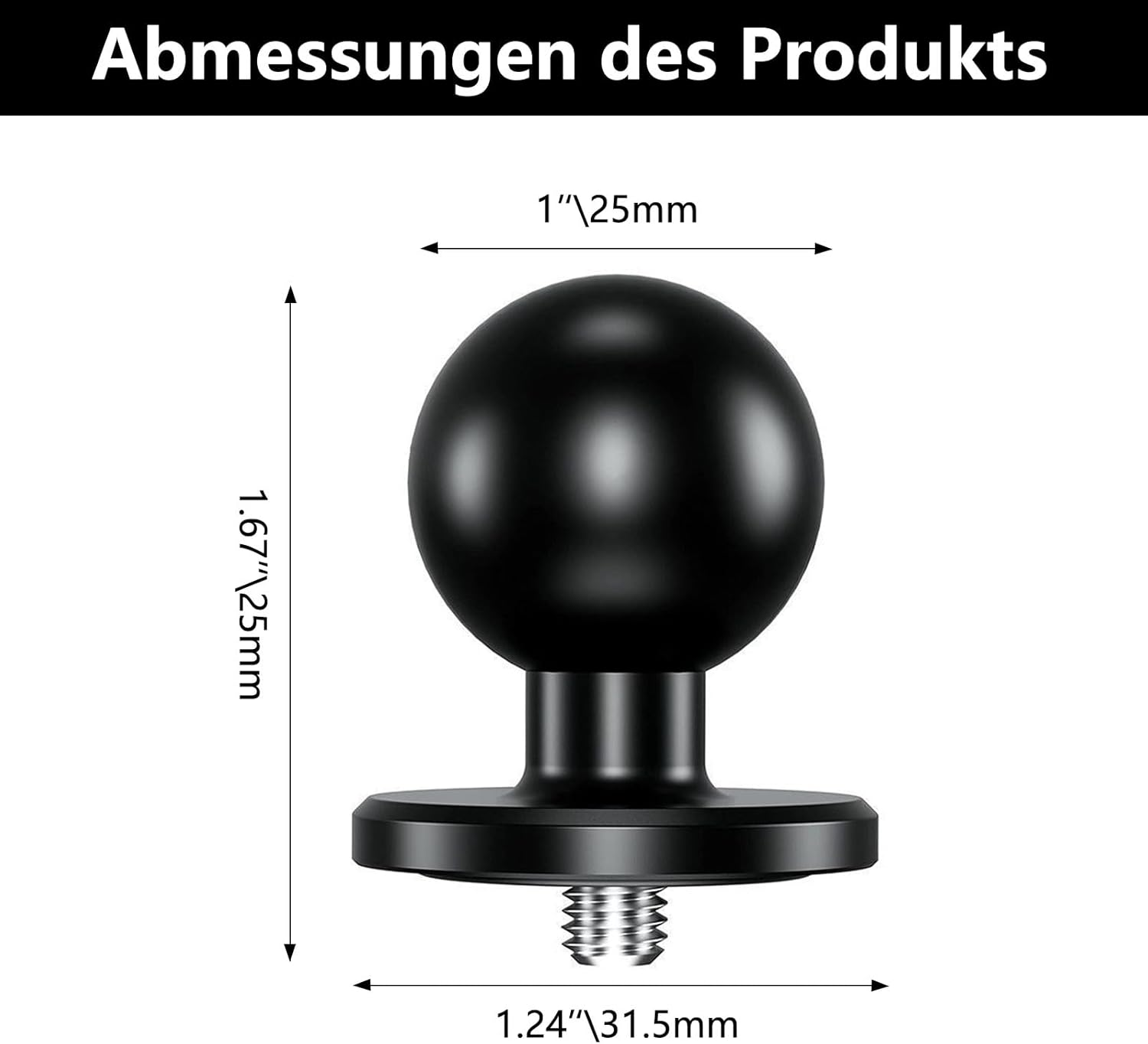 Aiyraa 1 Inch TPU Ball Adapter, with Aluminium Alloy Base and 1/4-20 Threaded Bolts, Compatible with RAM Mounts B Size 1 Inch Ball Double Base Arm, for Action Camera and Camcorder image number 1