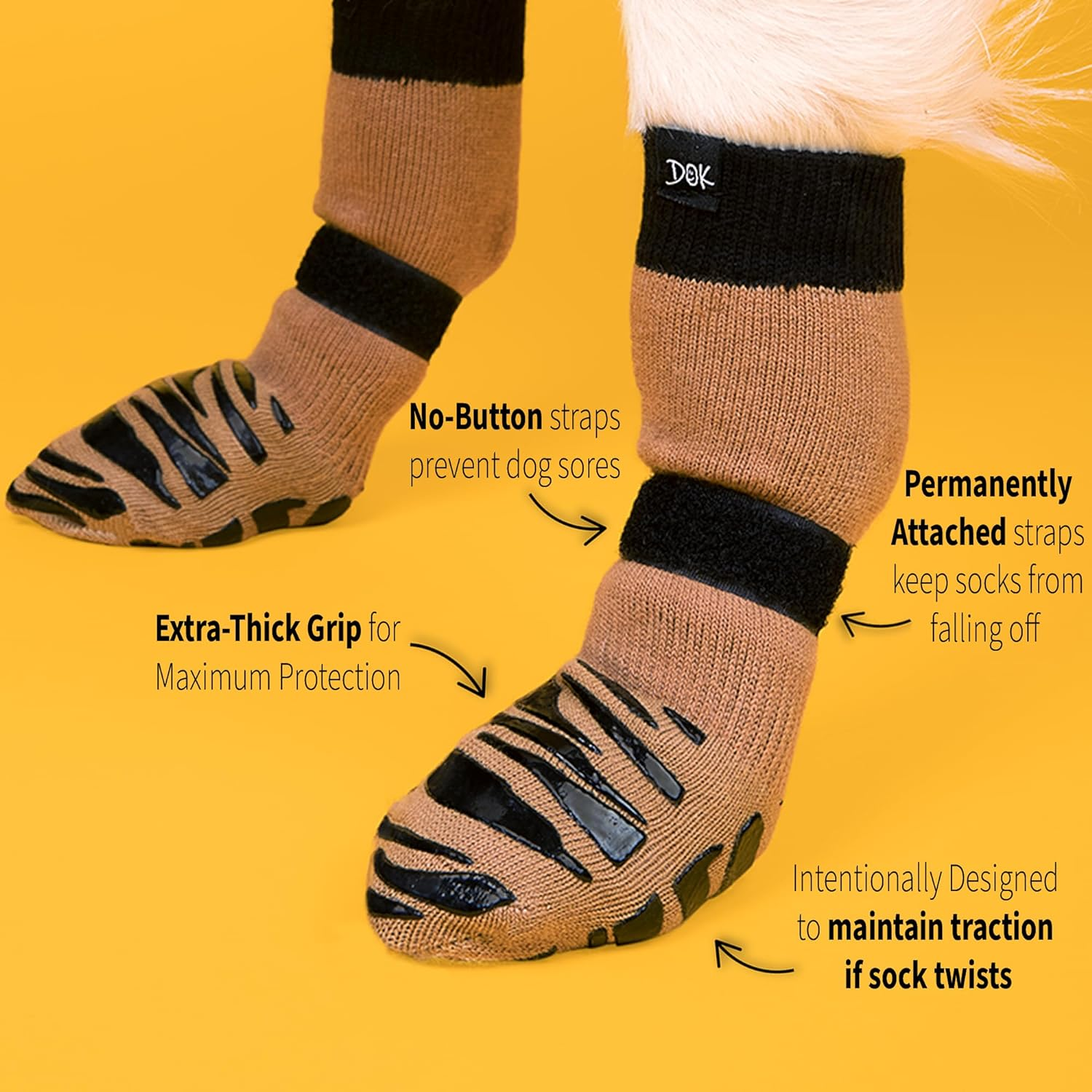 DOK Tigertoes Premium Non-Slip Dog Socks for Hardwood Floors - Extra-Thick Grip That Works Even When Twisted - Prevents Licking, Slipping, and Great for Dog Paw Protection (Cool Caramel, Large) image number 6