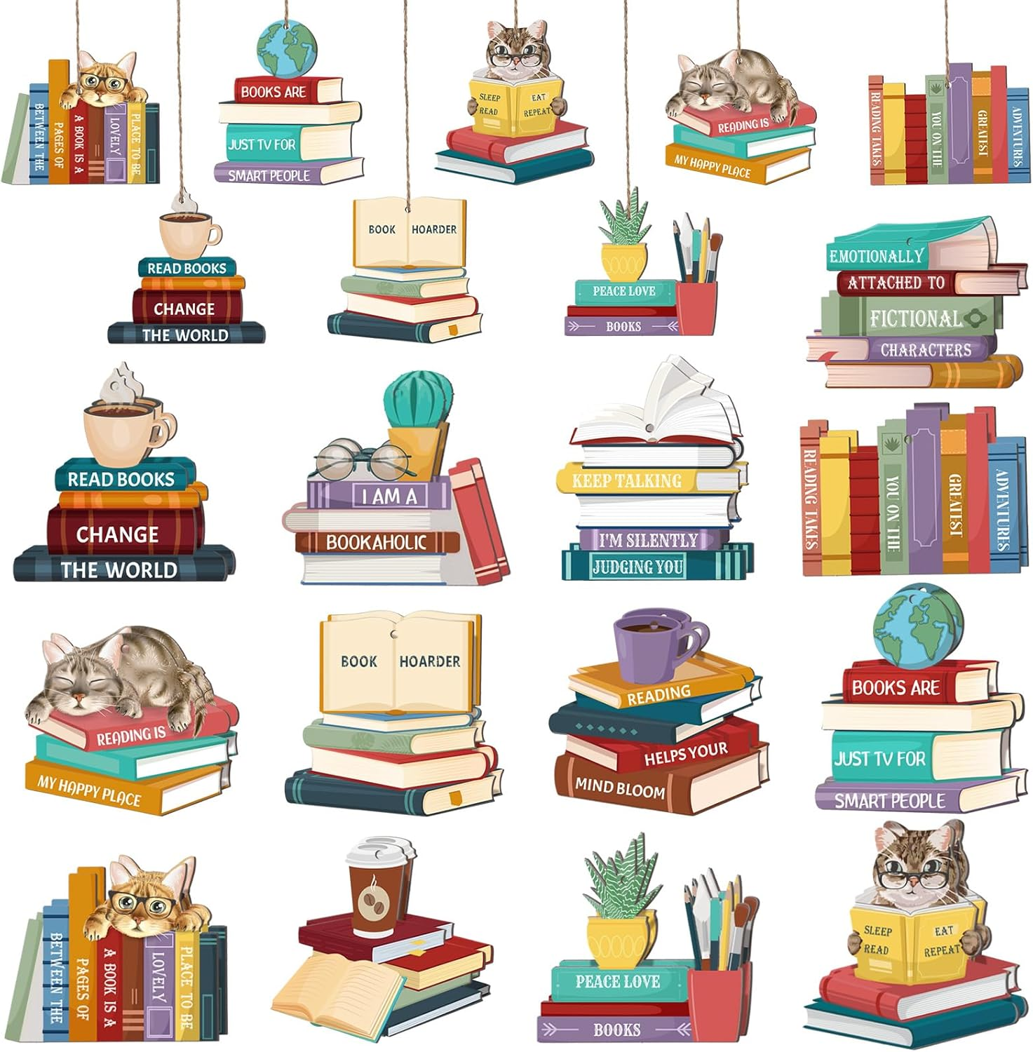 Beeveer 26 Pcs Wooden Book Ornaments Book Lovers Gifts for Women Hanging Wooden Decor for Bookish Valentine'S Day Ornaments Gifts for Librarian Bookish Club image number 4