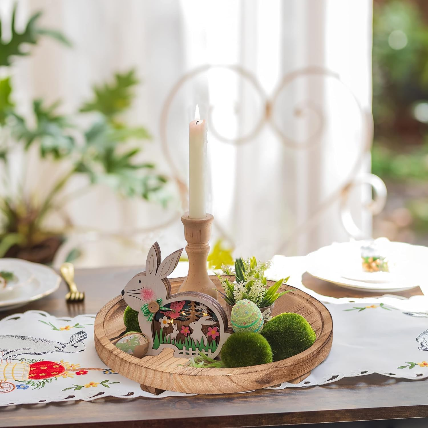 Delsol round Decorative Tray Wood Kitchen Counter Organizer,Farmhouse Bathroom Home Decor,Rustic Trays for Dinning Table Candle Holder-10Inch image number 6