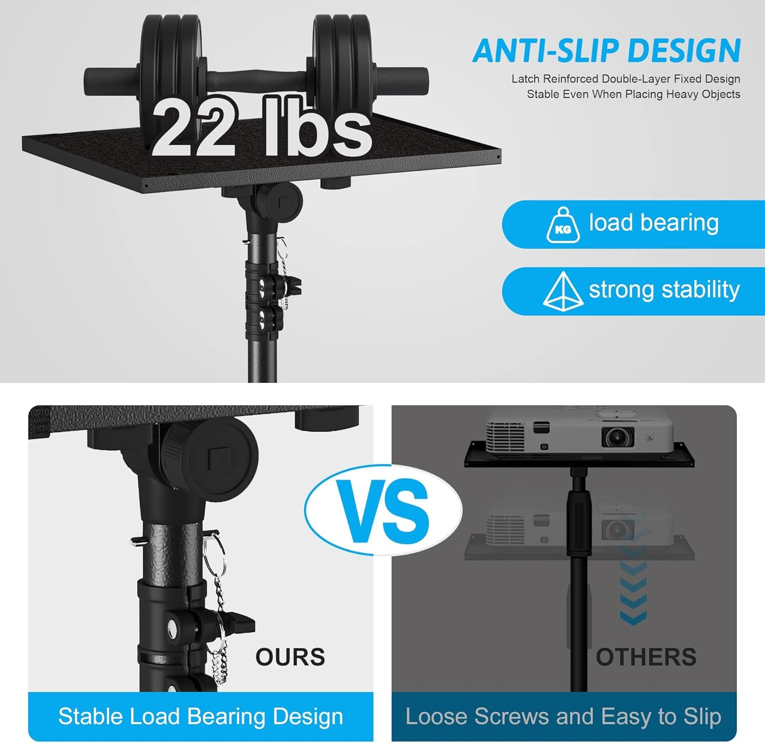 LXJNFAC Projector Stand Tripod from 23" to 46", Laptop Tripod Stand Height Adjustable with Gooseneck Phone Holder, Laptop Floor Stand for Office, Home, Stage, Studio, DJ Racks Holder Mount