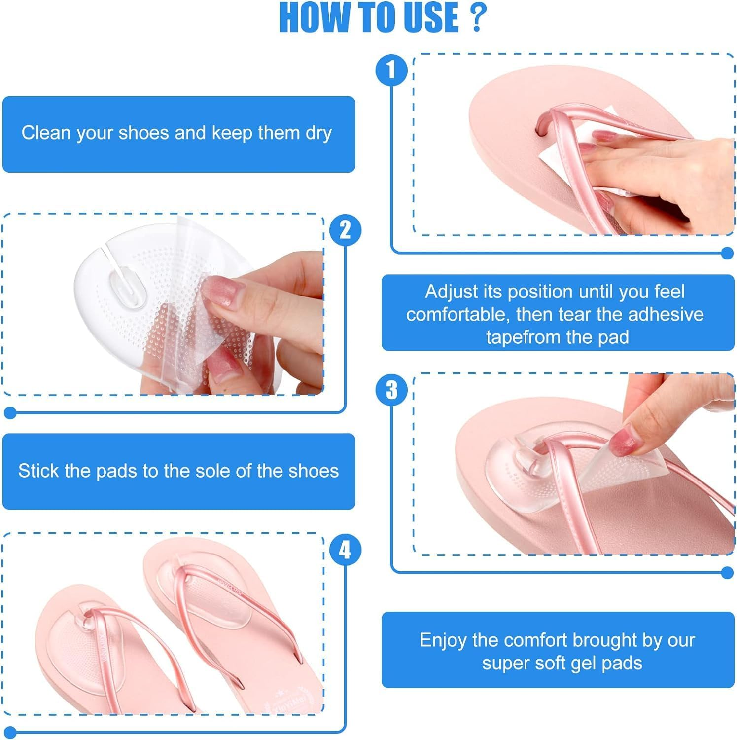 8Pcs Silicone Gel Thong Sandal Cushions Pads Flip Flop Toe Thong Protectors Pads Non-Slip Forefoot Pads,Thong Sandal Silicone Toe Protectors Anti-Slip Forefoot Cushions Gel Cushion Pads