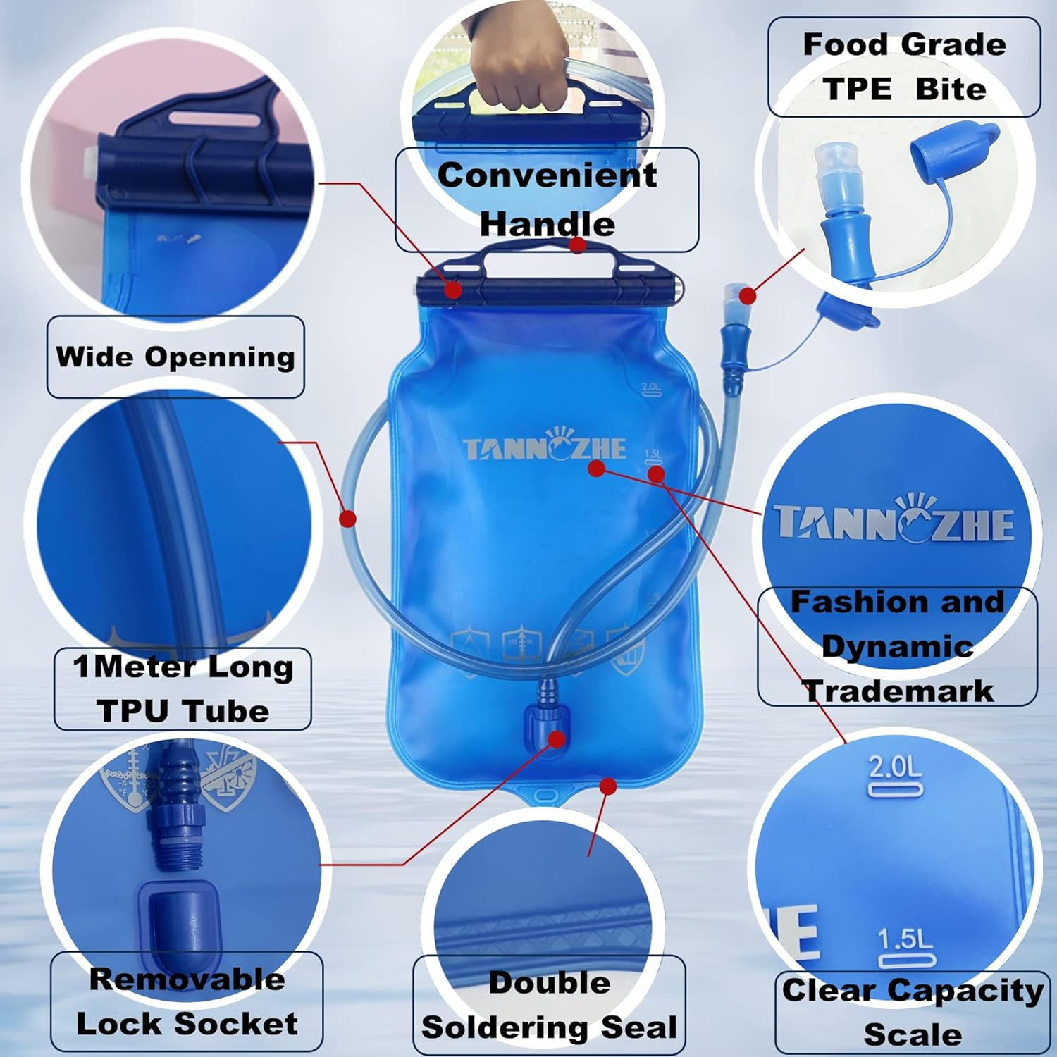 TANNOZHE Hydration Bladder 1.5,2,3Litre Leak Proof Water Bladder Reservoir,Bpa Free Hydration Pack Replacement,Sports Travel Reservoir Hydration Bag Pack Hiking Outdoor image number 4