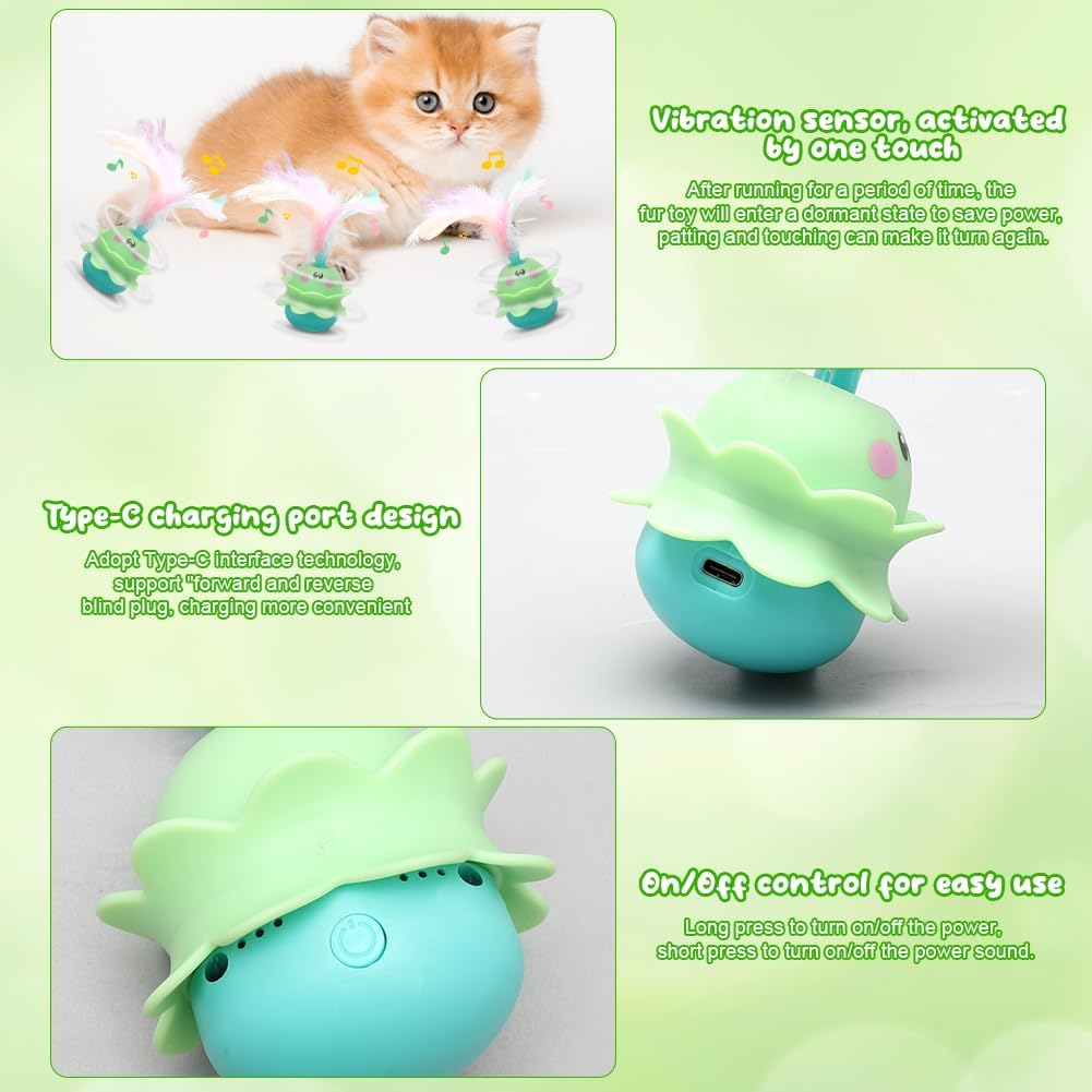 LOMUG Electric Cat Toy, 2-In-1 Interactive Toy Cats, Automatic Rotating Tumbler Cat Toy with Feather and Sound Rechargeable Lights Cat Toy Gifts for Cat Lovers image number 6
