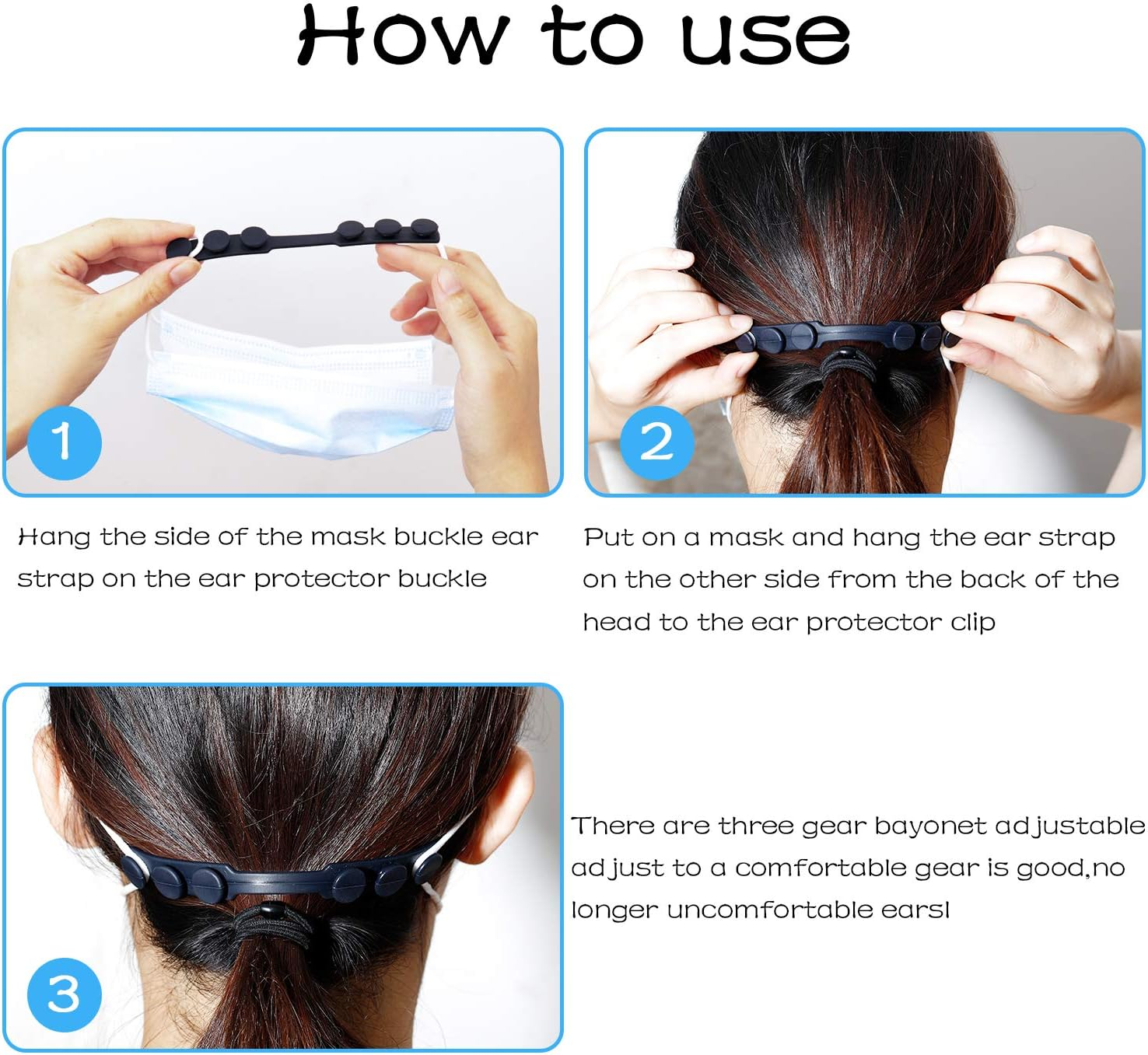 Silicone Extending Hook Belt Ear Strap Mask Holder, Adjustable Anti-Slip for Long-Time Wearing Relief (6PCS) - Black image number 5