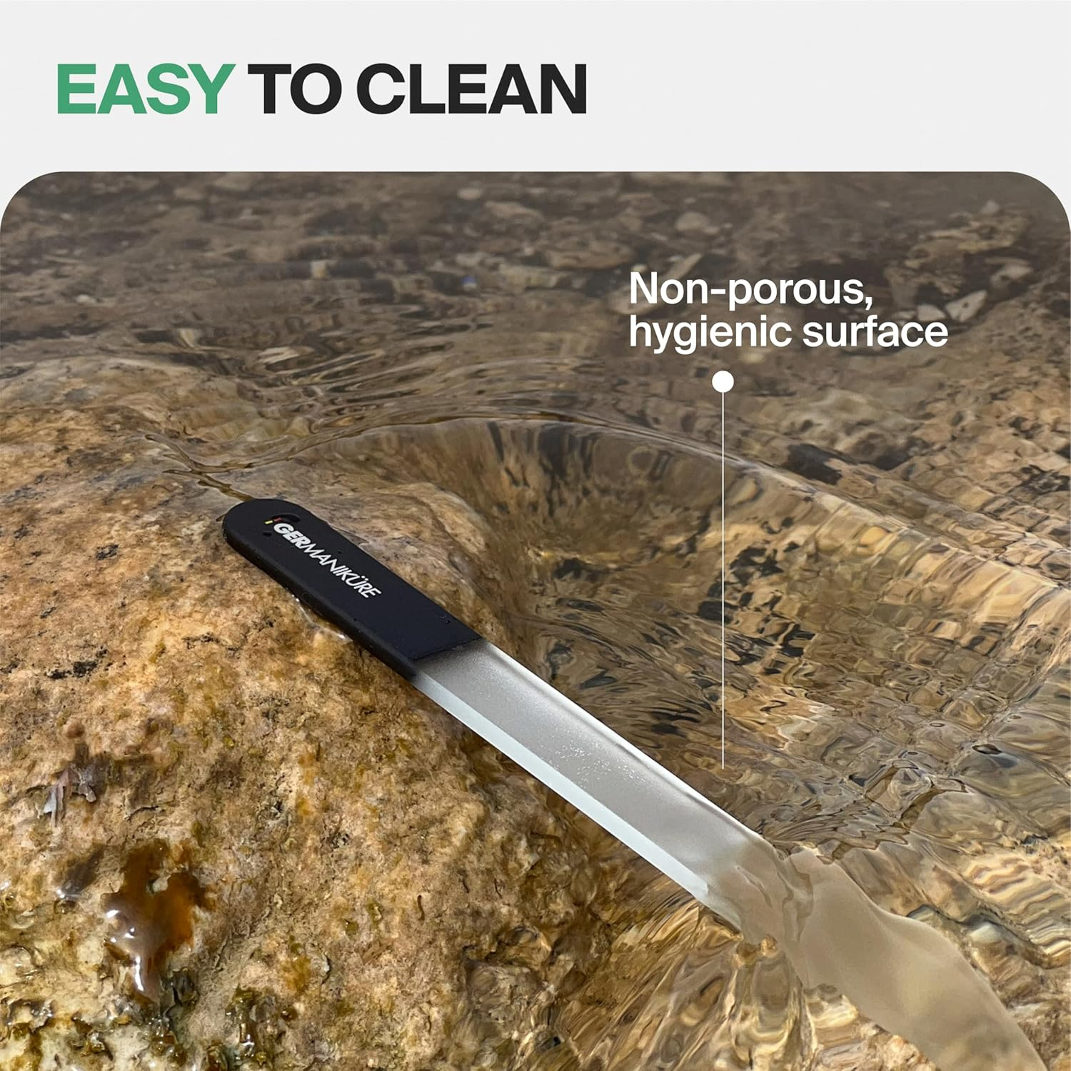 GERMANIKURE Glass Nail File in Suede Sleeve - Just Breathe - Professional Crystal Nail File for Natural Nails - Ideal Manicure & Pedicure Tool for Smooth, Easy Shaping - Nail Care Gift