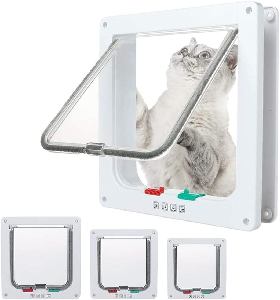 Goteamghjkl Cat Door Flap (Outer Size 9.9" X 9.2"), 4 Way Locking Large Cat Door for Interior Exterior Doors, Weatherproof Pet Door for Cats Doggie Kitties and Kittens with Circumference < 24.8" image number 1