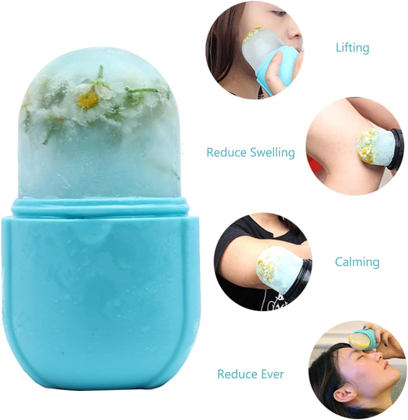 Ice Roller for Face and Eye - Facial Beauty Skin Care Tool, Gua Sha Massage, Silicone Ice Mold (Blue) - Black image number 5