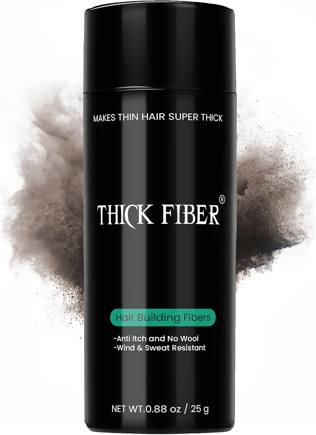 THICK FIBER Hair Fibres for Thinning Hair & Bald Spots (BLACK) - 25G Bottle - Conceals Hair Loss in Seconds - Hair Powder for Women & Men