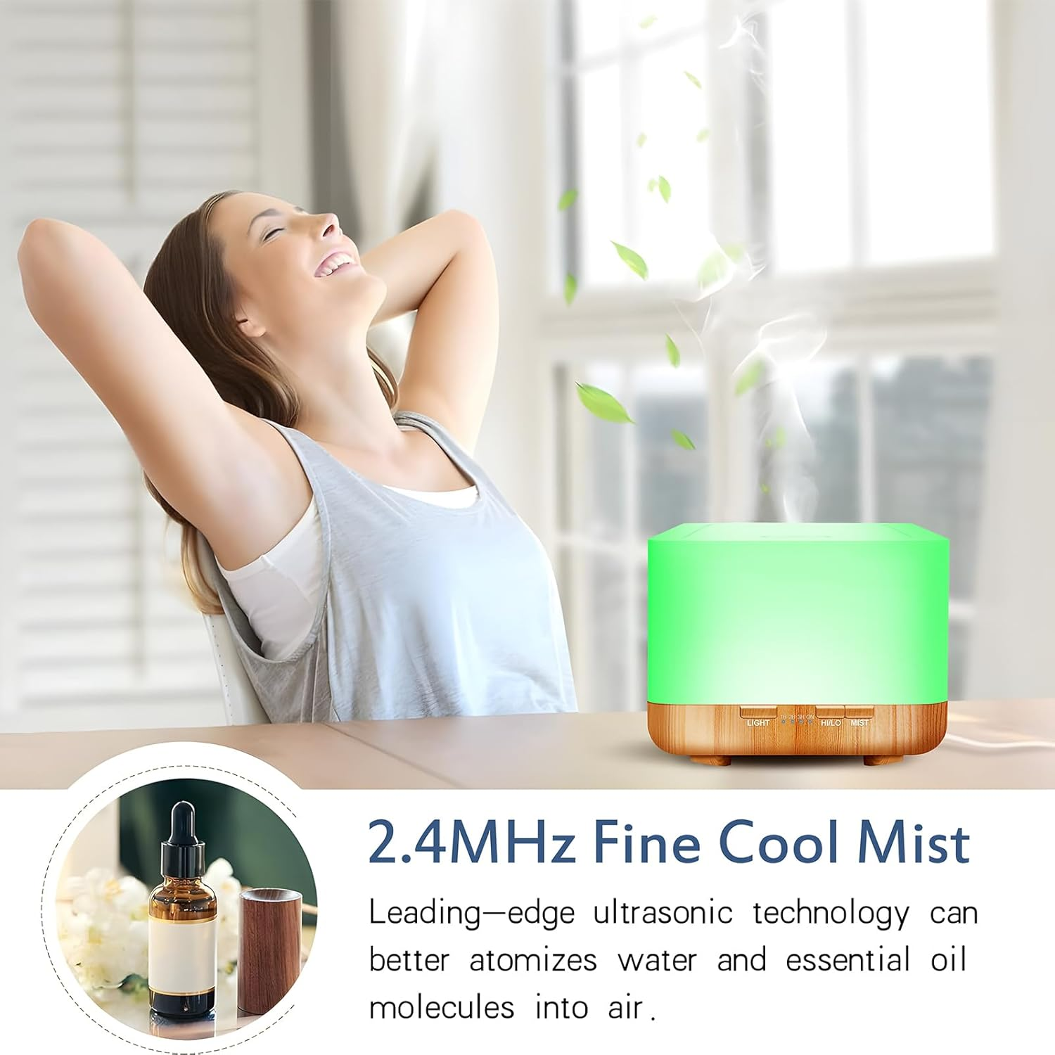 Sunfuny Essential Oil Diffuser, 600Ml Aromatherapy Diffuser Mini Air Humidifier with Remote, Ultrasonic Aroma Oil Vaporizer, Small Fragrance Cool Mist Humidifier with 7 LED Lights for Home, Xmas Gift image number 1