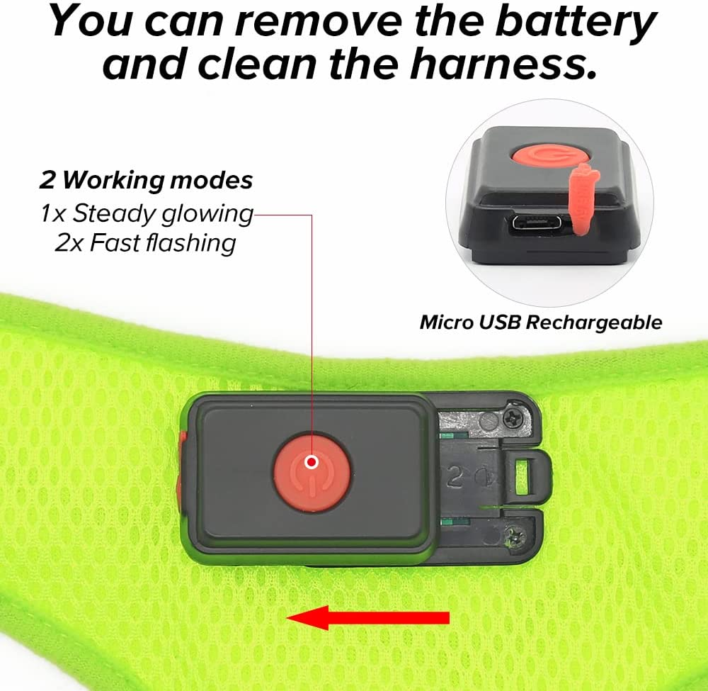 Flashseen LED Dog Harness, Lighted up USB Rechargeable Pet Harness, Illuminated Reflective Glowing Dog Vest Adjustable Soft Padded No-Pull Suit for Small, Medium, Large Dogs (Green, M) image number 3