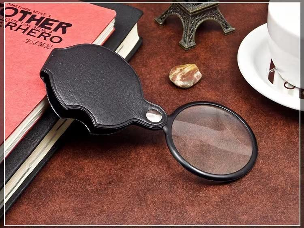 [2Pack] 10X Pocket Mini Magnifier Glass,Folding Magnifying Lenses with Rotating Protective Leather Sheath for Seniors Reading, Inspection,Exploration image number 2