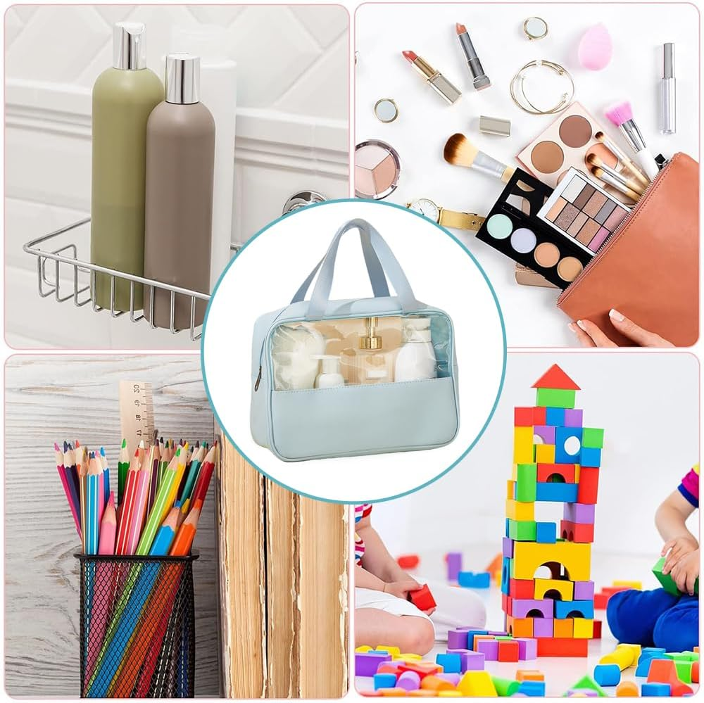 6 Pack Large Clear Makeup Bags,Toiletry Organizer,Large Capacity Hanging,With Zipper and Handle Strap,Portable Travel Cosmetic Bag,For Cosmetics,Sundries,Toiletries image number 1