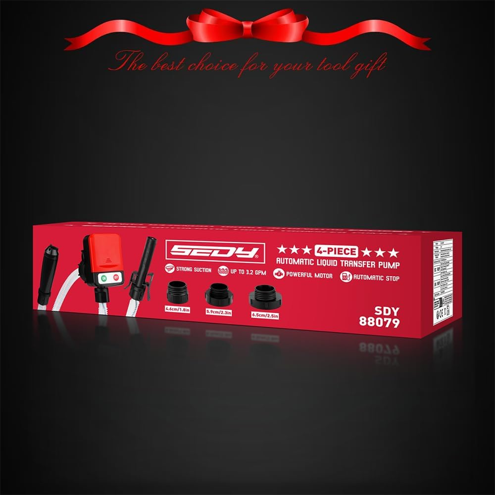 SEDY 4-Piece Automatic Liquid Transfer Pump, Portable Fuel Pump with Auto-Stop Sensor, 3.2 GPM, Strong Suction, Battery Operated, Includes 3 Gas Cap Adapters for Cars, Boats, Lawnmowers, Tractors image number 6