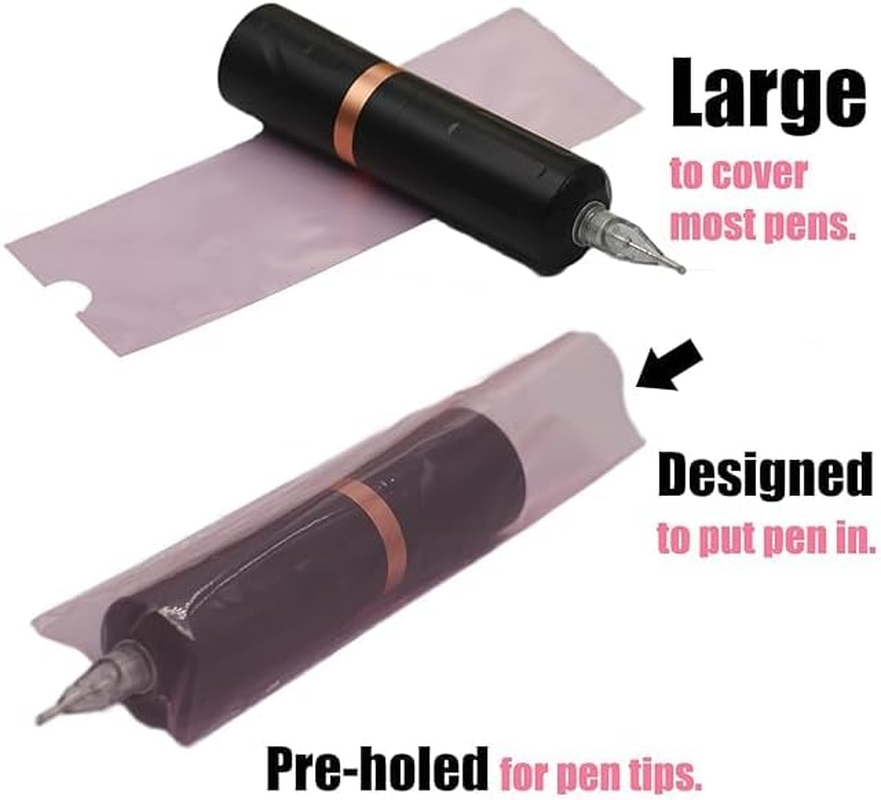 Machine Pen Covers Grip Tape 200Pcs - 200Pcs Machine Covers Pink Tattoo Pen Bags Combination Grip Self-Adherent Tape Pen Sleeves Tattoo Supplies image number 4