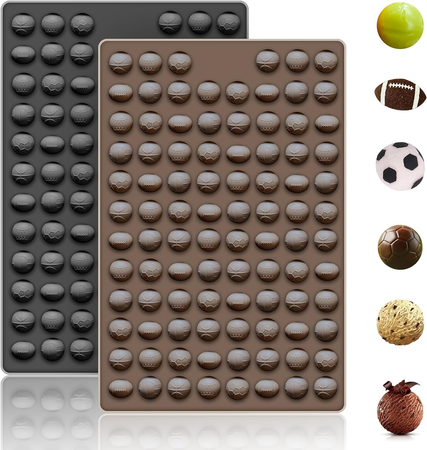 2 PCS Gummy Balls Candy Molds,Soccer Basketball Rugby Silicone Molds,188 Cavity Mini Silicone Mold for Chocolate, Fondant, Candy, Biscuits, Cookie, Jelly and Dog Training Commands Concept image number 6