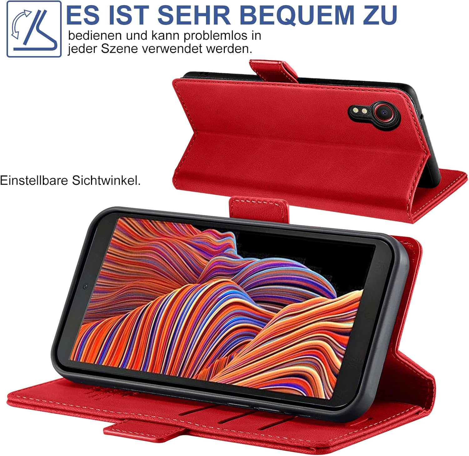 Giyer Mobile Phone Case for Samsung Galaxy Xcover 5 Case with Screen Protector, Protective Case Galaxy Xcover 5 PU Leather Wallet Flip Case Stand Card Slot Flip Case for Samsung Xcover 5 Pocket (Red) image number 6