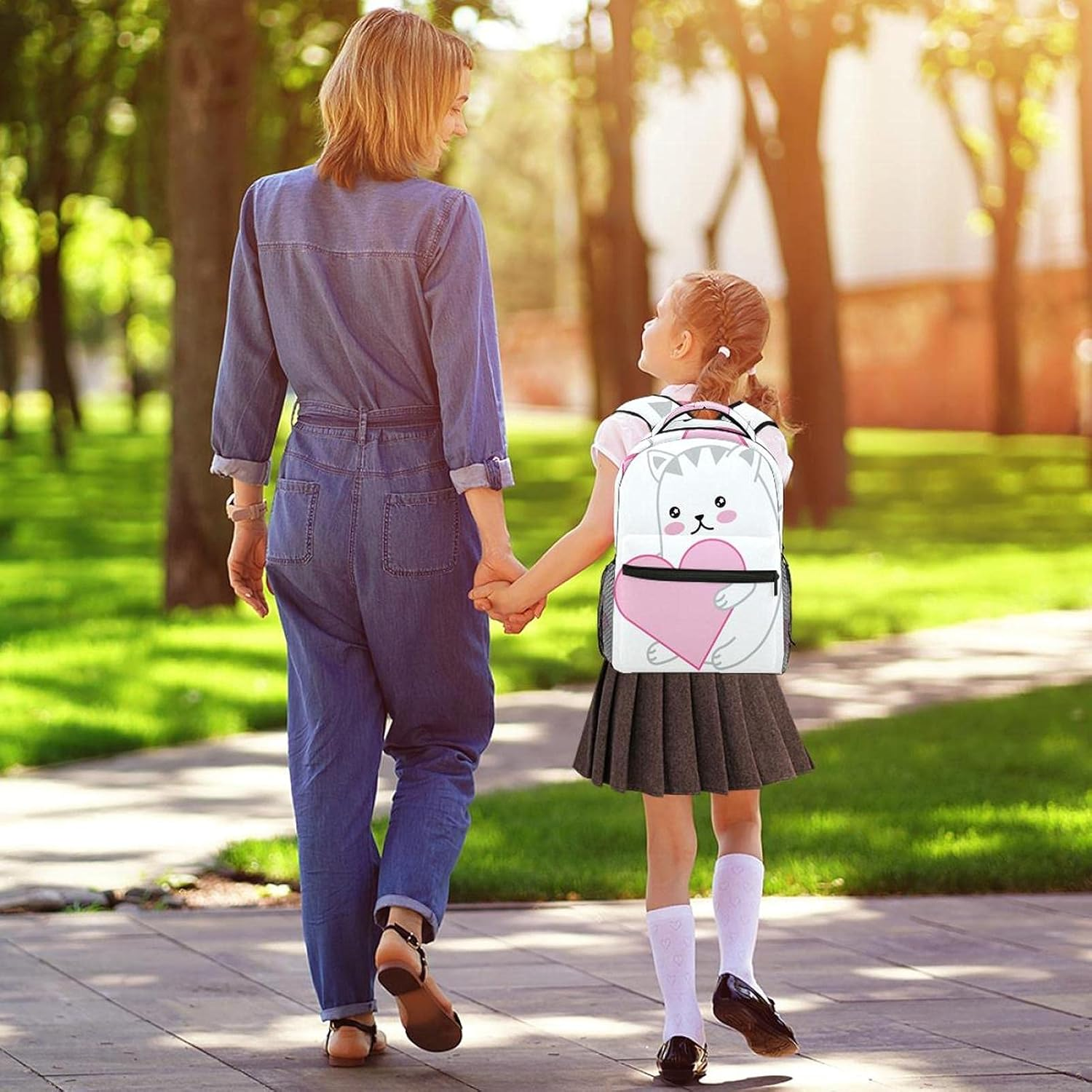 Cat Expressions with Heart Illustrations Backpack Students Shoulder Bags Travel Bag College School Tote Backpacks