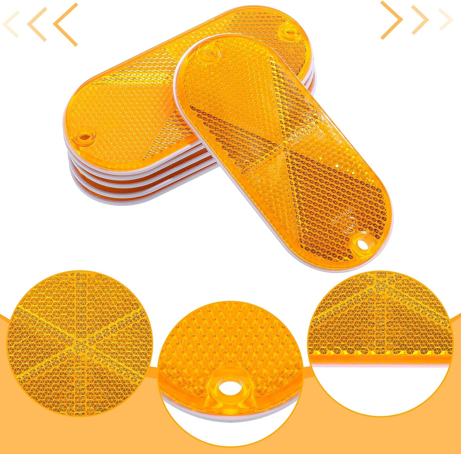 Tallew 10 Pack Front Reflector Oval Reflector for Driveway Fence Gate Posts Trailers Safety Reflectors Automobiles Boats Mailboxes Reflector with Center Mounting Hole (Yellow) image number 6