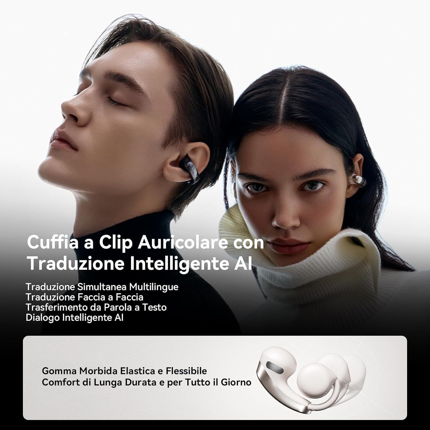 SANAG S9S AI Clip Headphones, Instant Voice Translator Bluetooth 5.4, 4.5G Ultra-Lightweight, 40H Playtime, Open Ear Headphones for Iphone, Android, Samsung - Black image number 4