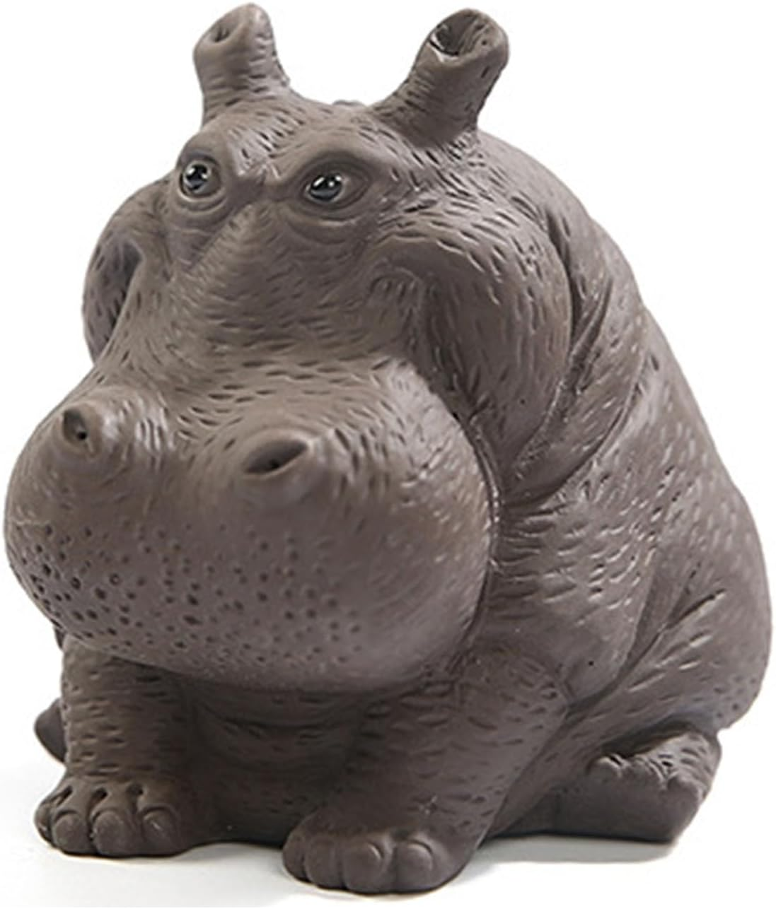 Handmade Purple Clay Hippo Figurine, Symbol of Prosperity, Tea Lovers, Home Office Decor, 3.7In image number 1