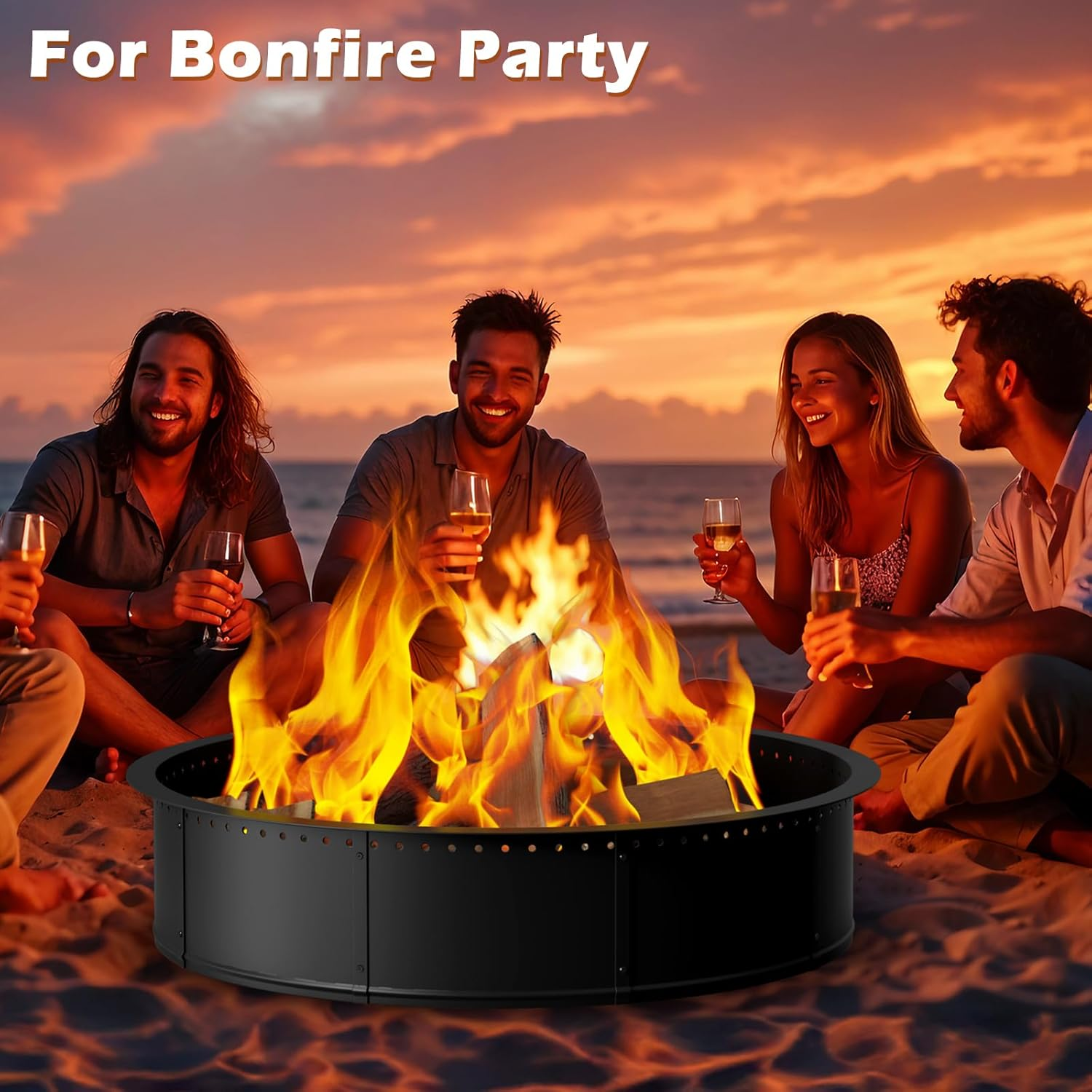 Mapleway Smokeless Fire Pit Ring, 42Inch Large round Portable Metal Firepit Accessories for outside Wood Burning Patio Camping Bonfire Campfire