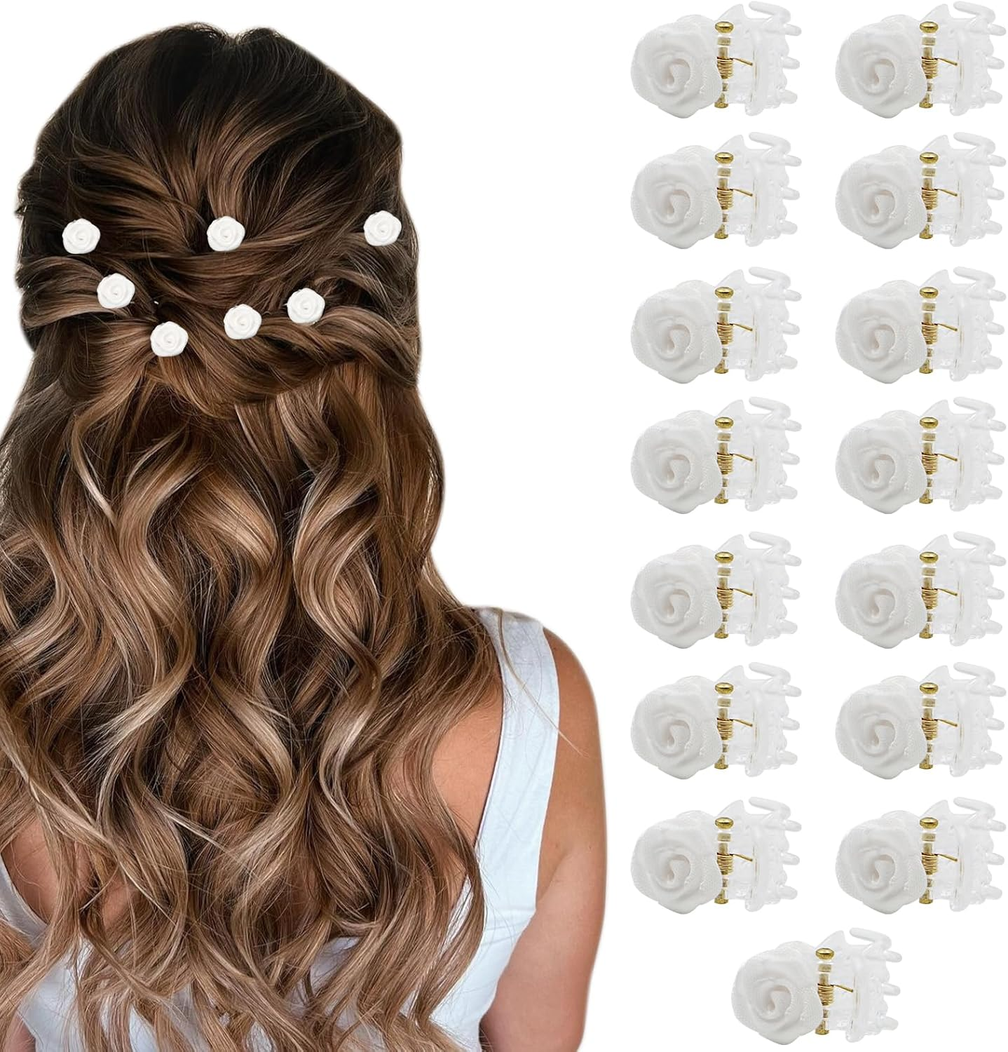 VEGCOO Hair Clips with Rose Petals, Pack of 15 Beige Rose Petals Hair Clips Elegant Small Flowers Hair Clips for Wedding Hair Accessories for Women and Girls image number 4