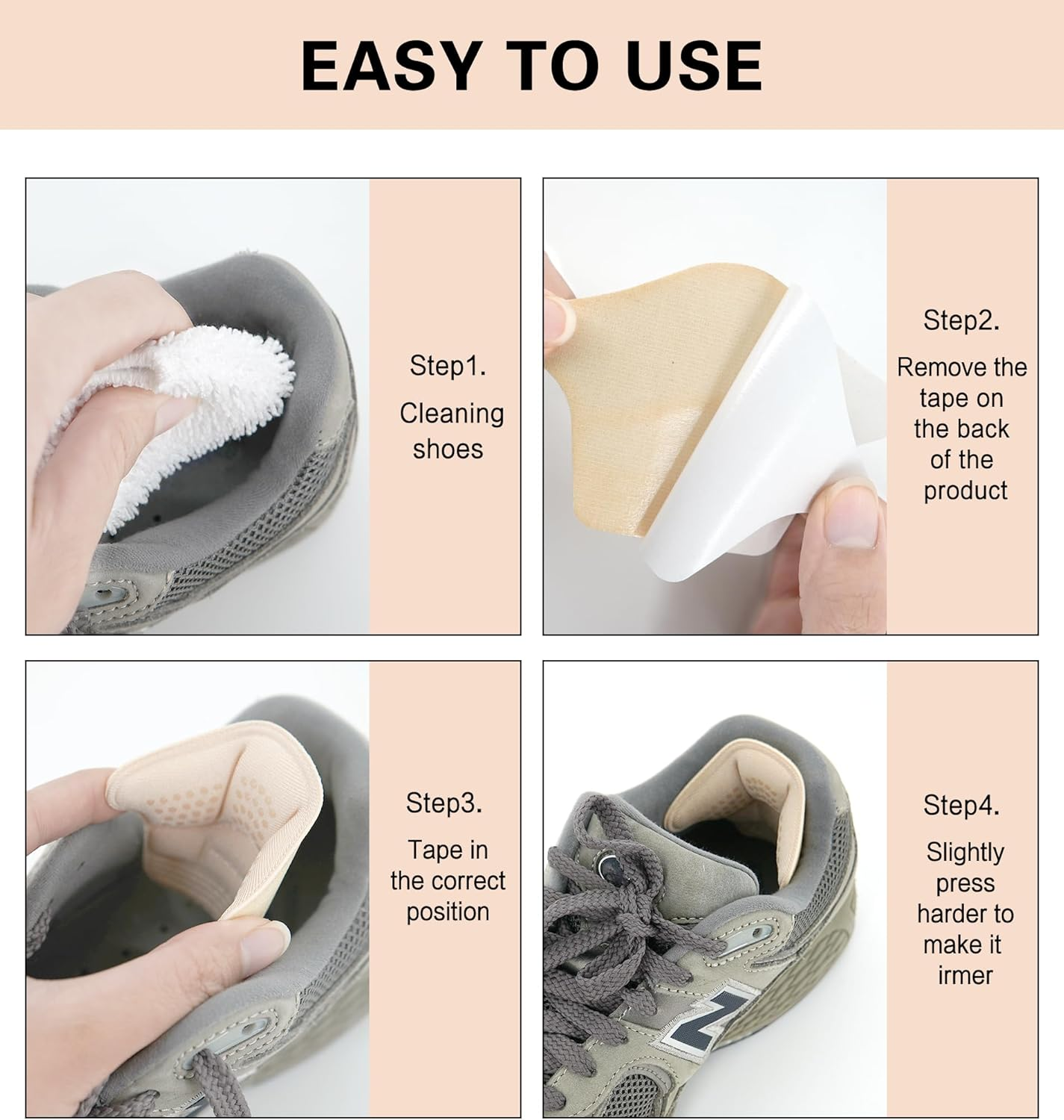 YBVABE Heel Cushion Inserts - 4Pcs Anti-Slip Leather Shoe Pads with Silicone Dots, Reusable Adhesive Thick Back Insoles for Boots & Sports Shoes, Heel Blister Protectors for Women & Men, Ideal for Loose Shoes image number 5