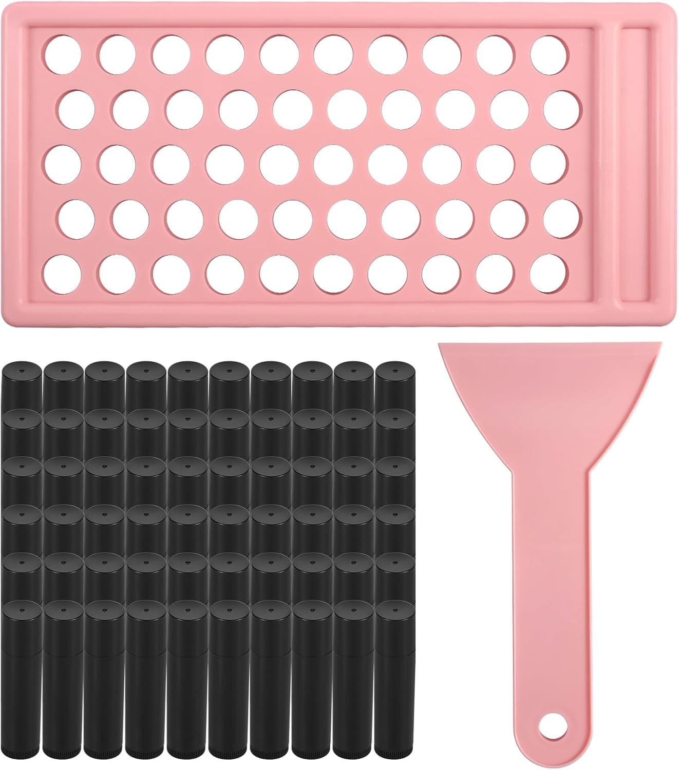 Awobepl Plastic Twist up Lip Balm Tube Compact Multipurpose Empty Lipstick Tube with Filling Tray Spatula for DIY Solid Perfume (Pink White)