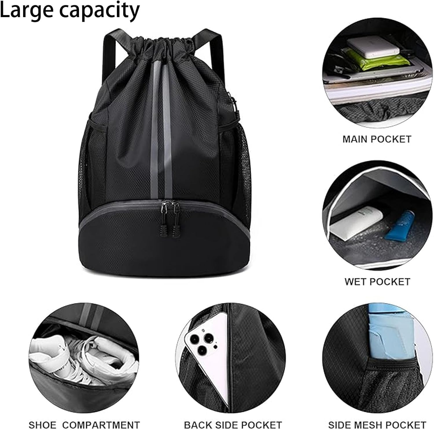 Soccer Bags, Drawstring Backpack Gym Bag with Shoe Compartment and Mesh Pockets for Soccer Basketball Volleyball Football Sports Gym image number 2