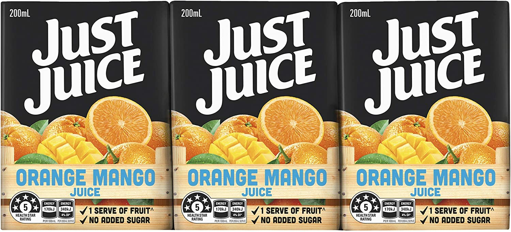 Just Juice Orange & Mango Juice Box, Poppers, Multipack, No Added Sugar, OJ Drinks, 6 X 200Ml