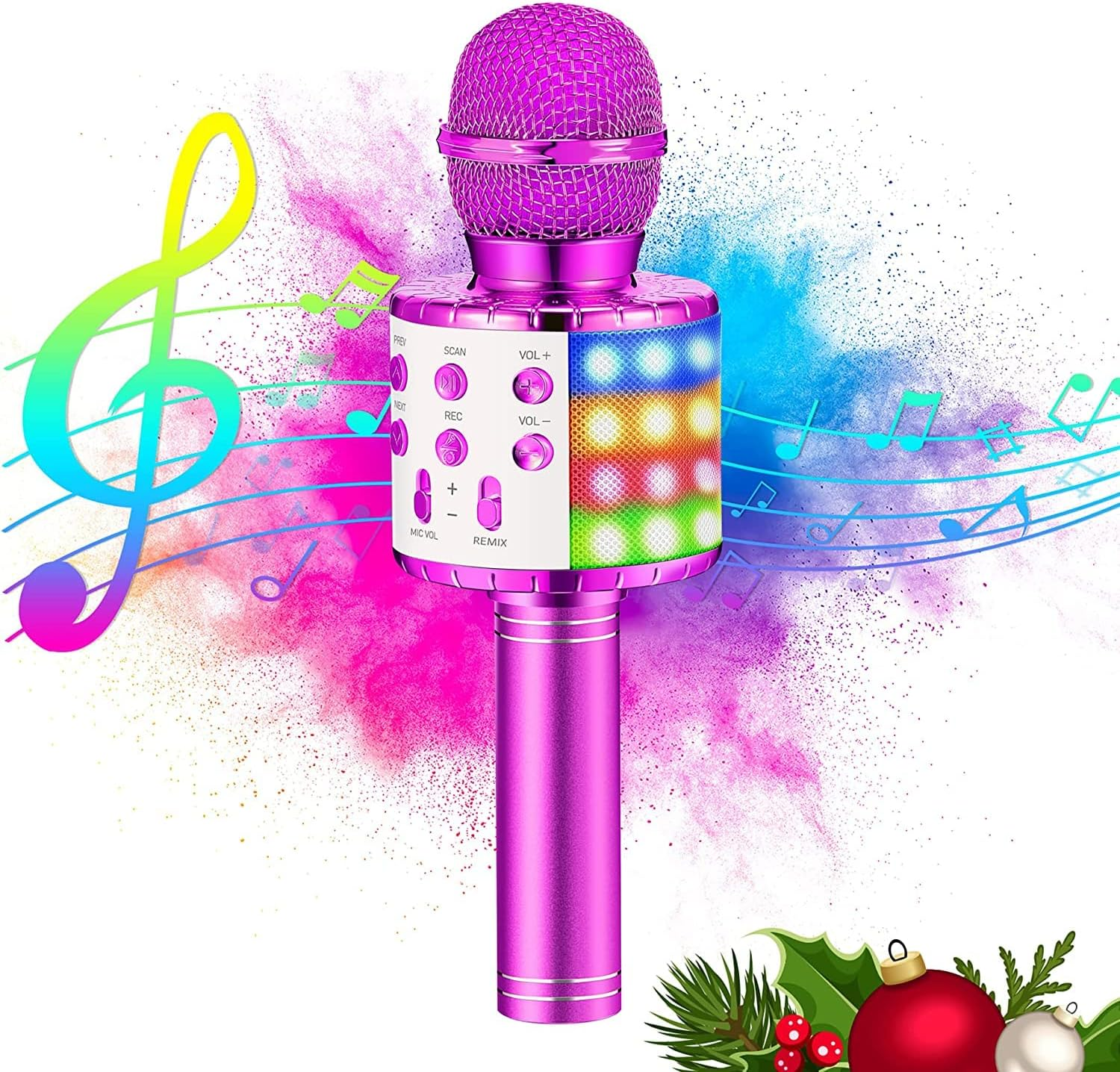 Karaoke Bluetooth Wireless Microphone, 5-In-1 Portable Handheld Karaoke Mic Speaker Player with Colorful LED Lights for Kids Adults Party, Home KTV Player, Compatible with Android & Ios Devices (Purple)