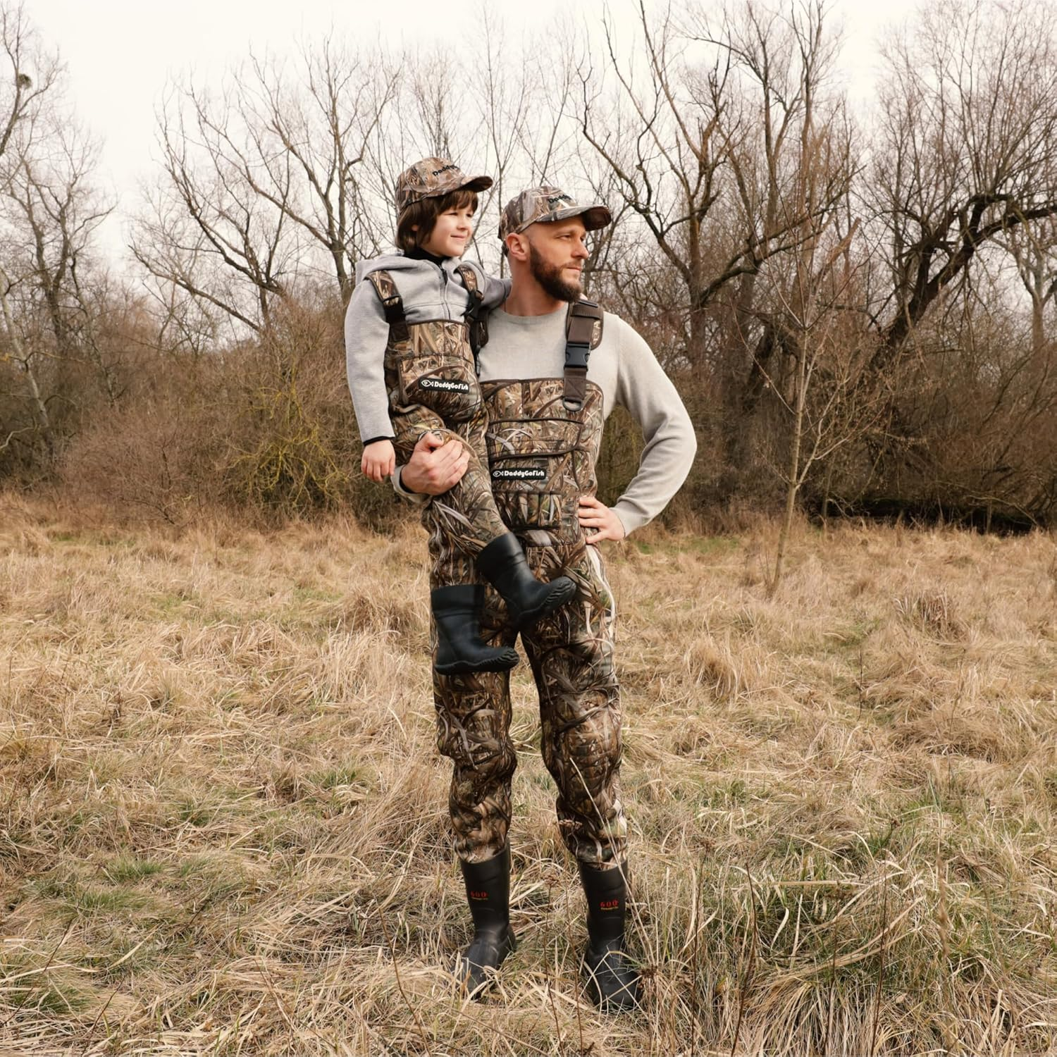 Daddygofish Neoprene Chest Waders for Kids and Adults, Bootfoot, Fishing & Hunting with a Camouflage Caps, and a Wader Hanger image number 3
