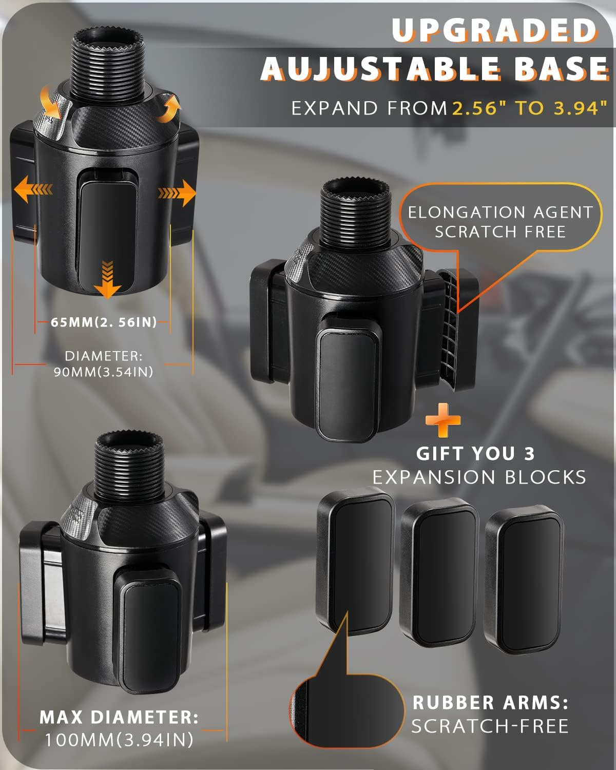 4-In-1 Car Cup Holder Expander Tray,Detachable Upgraded Large Car Food Tray Expandable Dual Cup with Phone Holder,360&deg;Rotation Adjustable Base,Road Trip Essentials Accessories for Drinking and Eating image number 4