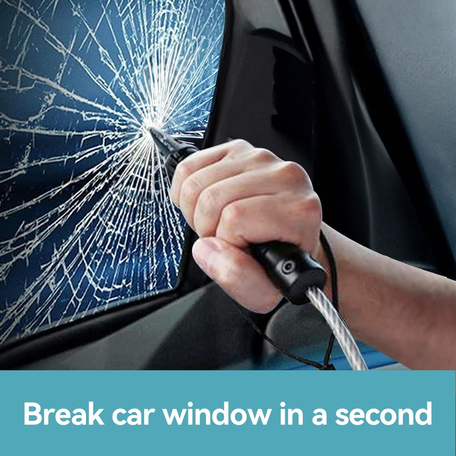 Car Window Breaker Multi-Functional Defensive Whip & Car Window Crash Breaker with PU Box Car Emergency Escape Tool Automotive Accessories image number 3