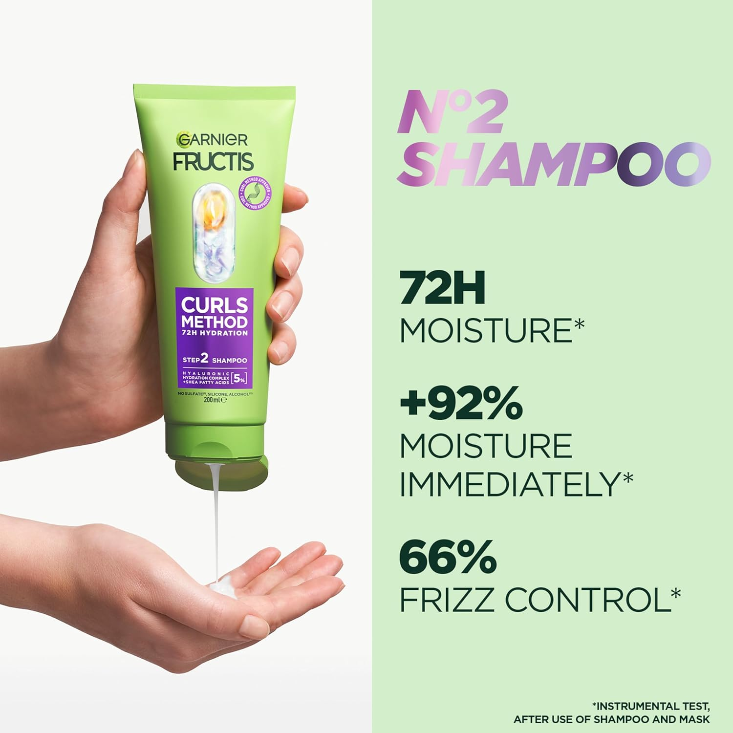 Garnier Fructis Curls Method Sulfate-Free Shampoo, for Wavy, Curly & Coily Hair, Gently Cleanses & Defines Curls, Enriched with Hyaluronic Acid & Shea Butter, No Silicones, 200Ml image number 4