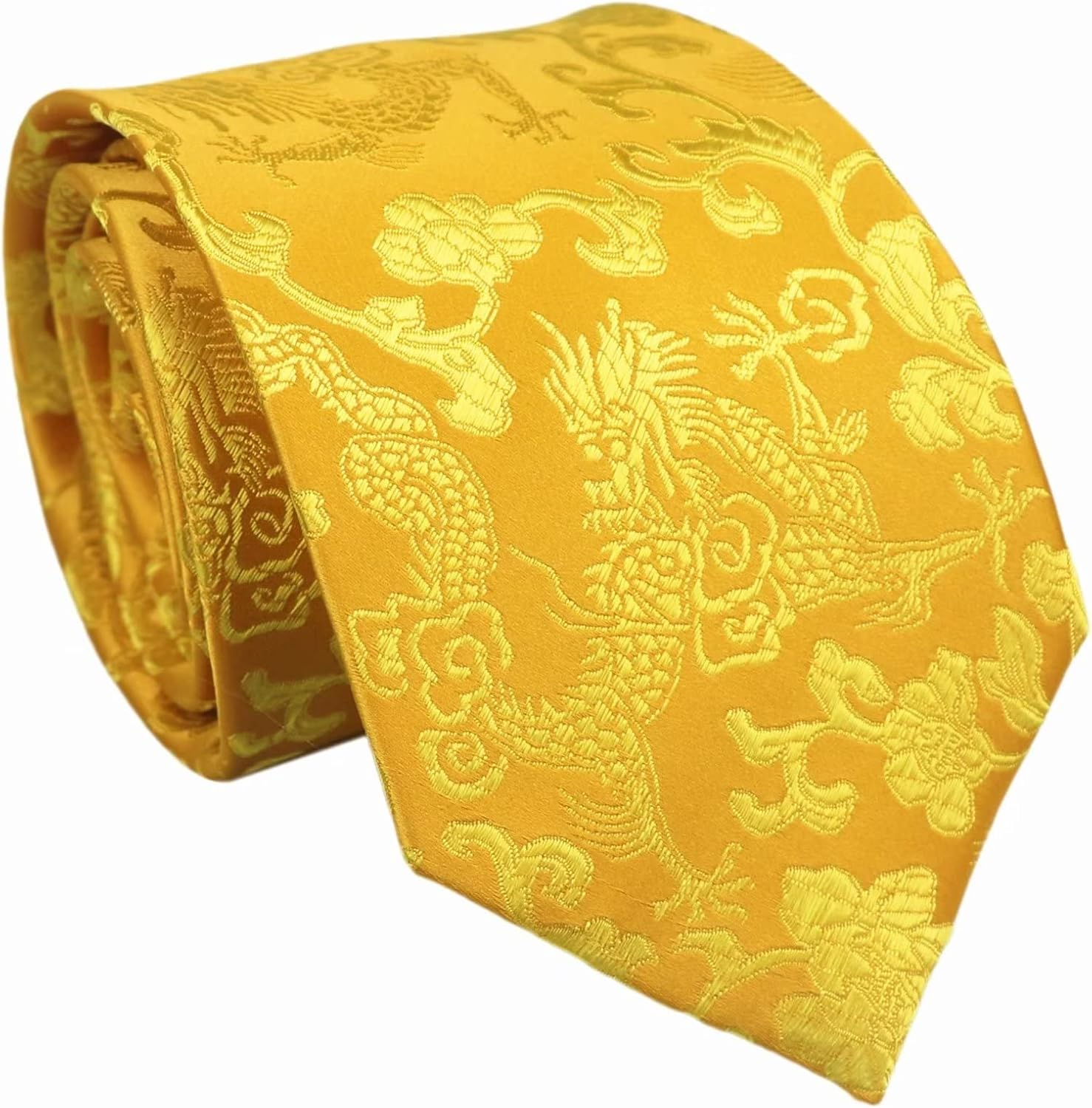 Vizakiss Men'S Silk Tie Dragon Peony Embroidery Woven Wedding Formal Neckties Gift 3.54" - Gloden image number 2