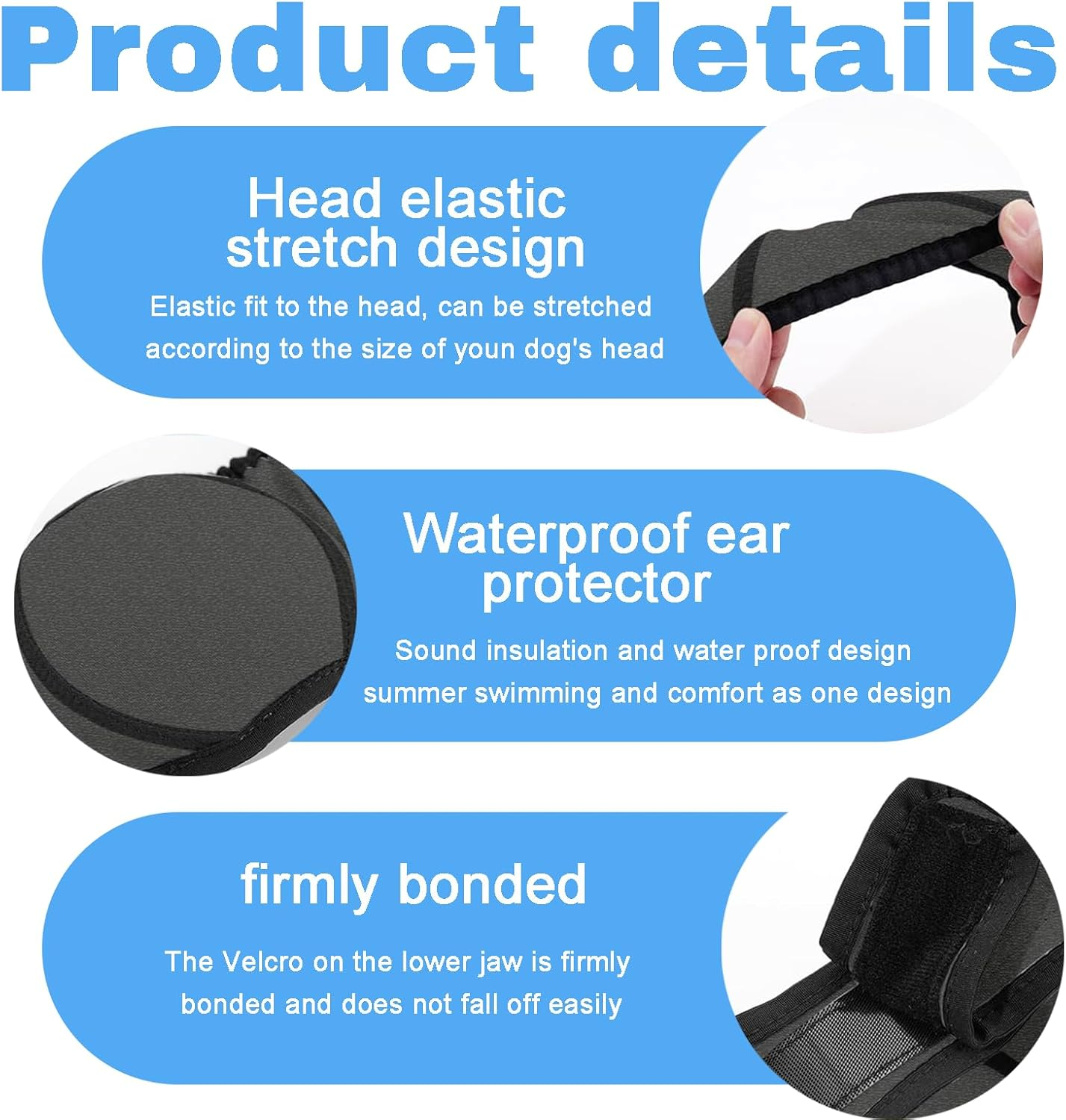 Hrenvaxil Dog Hoodie & Ear Muffs - Anxiety Relief, Water Resistant, for Firework, Grooming, Thunderstorms, Swimming, Bathing (Gray, L) image number 4