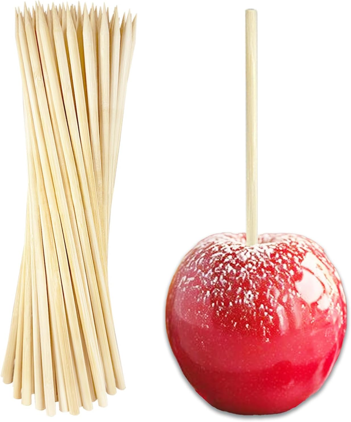 Candy Apple Sticks (50 Pack), 10 Inch Caramel Apple Sticks Skewers 4 Mm Natural Bamboo Candy Making Skewer for Carmel BBQ Cotton Candy Wood Semi Pointed Lollipop Sticks Barbecue Corn Dog Cake Pops image number 4