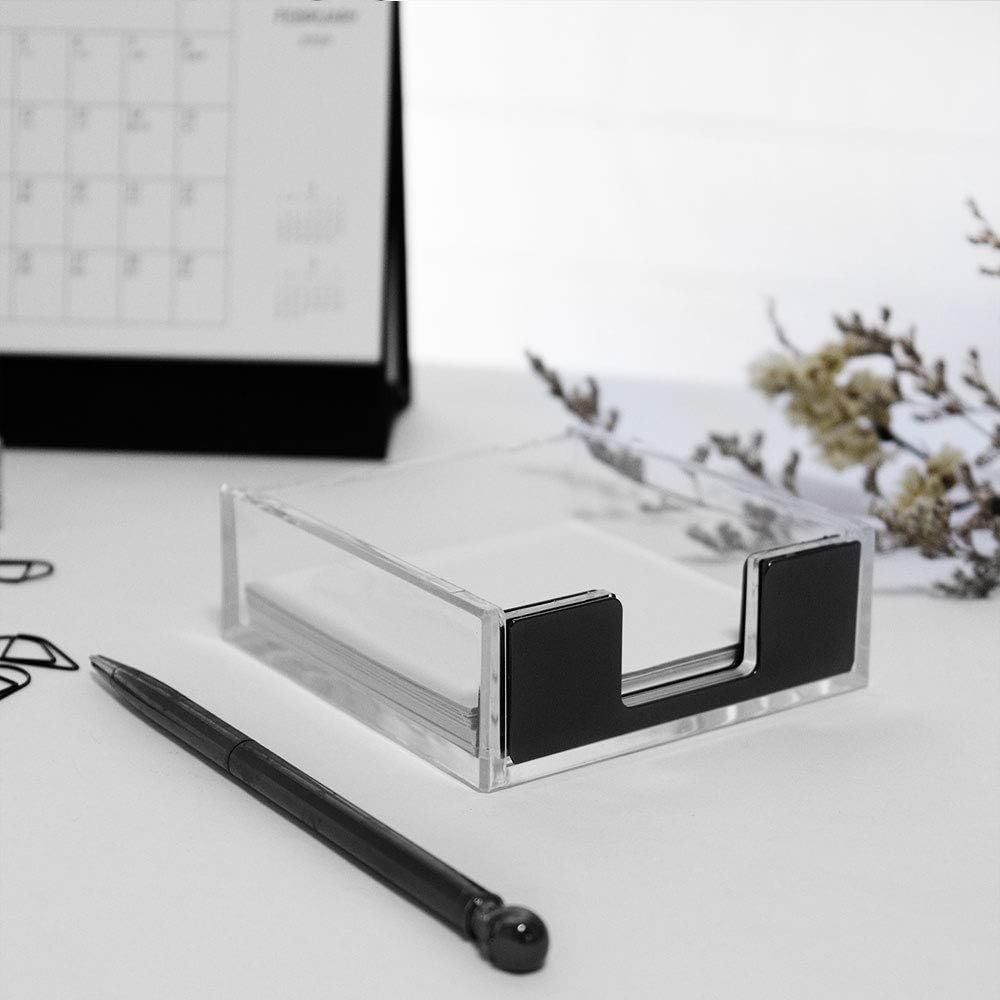 Multibey Clear Black Sticky Note Pad Holder for Desk, Memo Holder Paper Dispenser, Acrylic Desktop Accessories Organizer for Office School Home(Black) - Gold image number 7